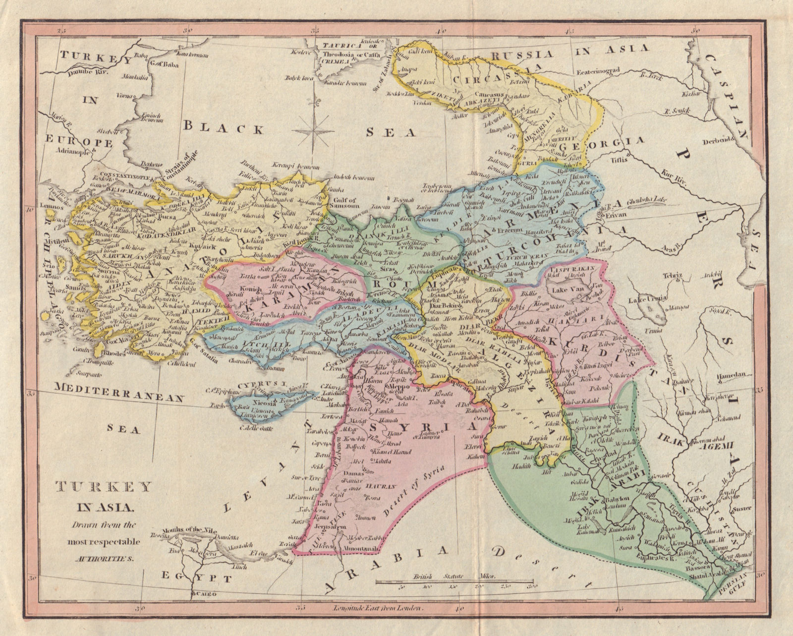 Turkey in Asia. Syria Georgia Iraq Palestine Armenia Kurdistan. COOKE 1817 map
