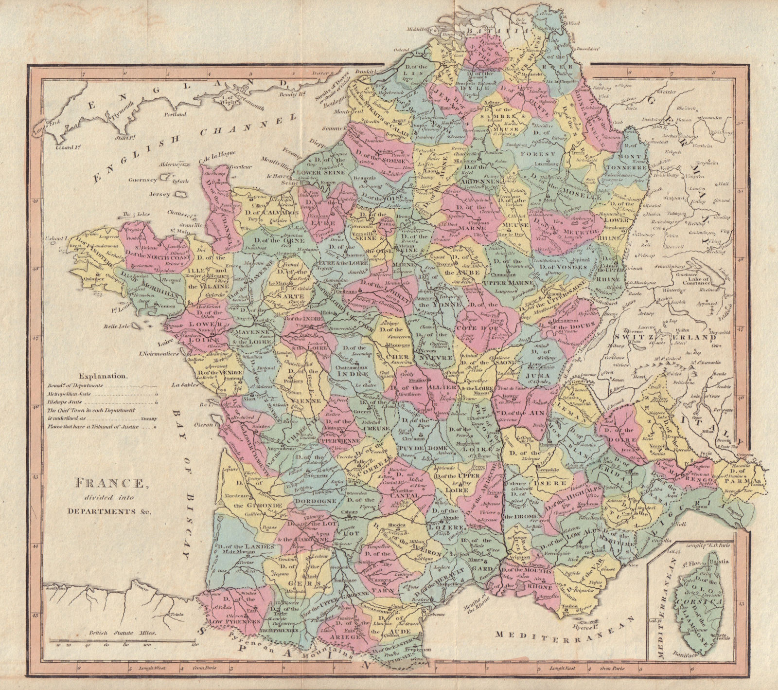 France divided into Departments. First French Empire/Republic. COOKE 1817 map