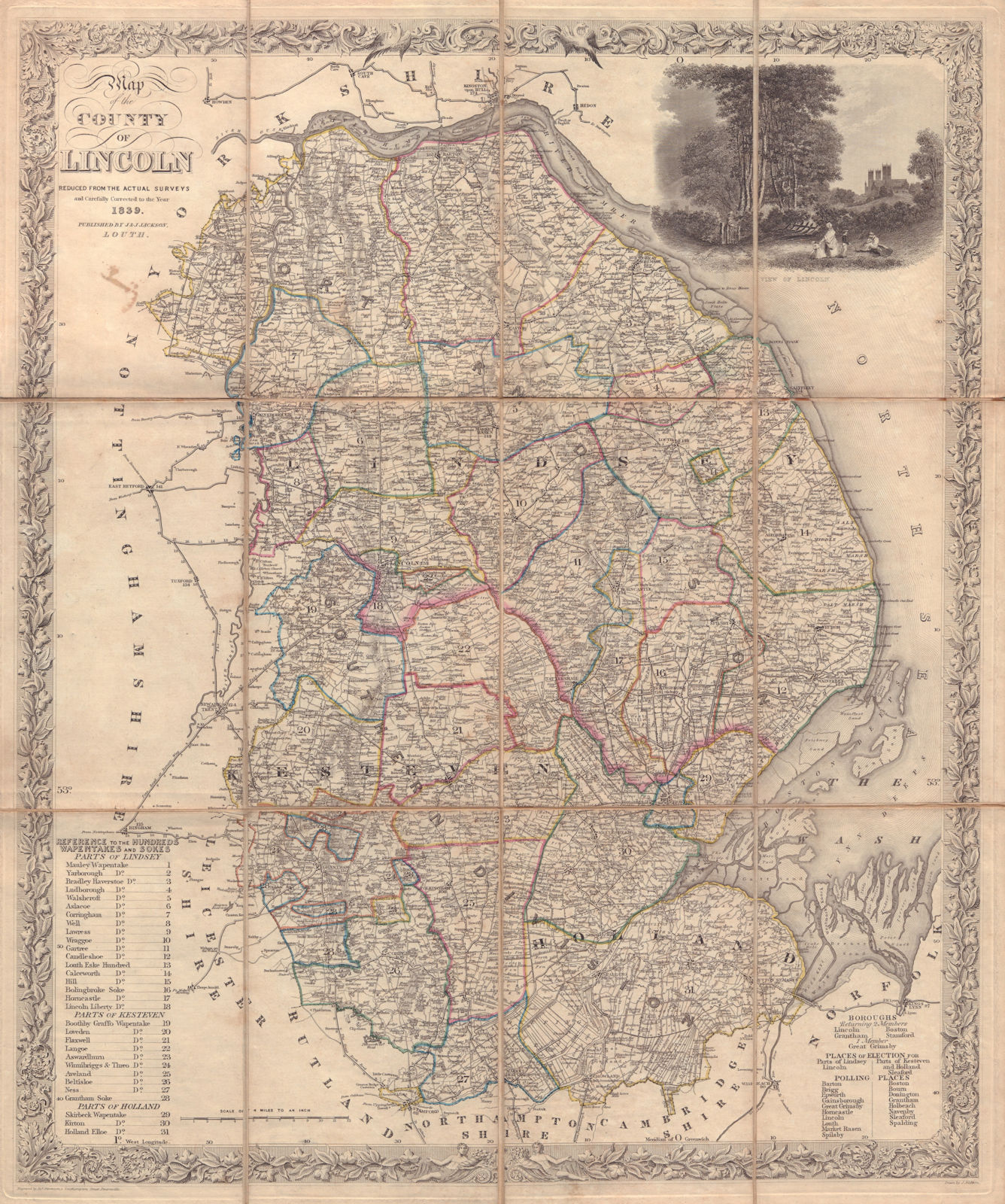 Map of the county of Lincoln. Lincolnshire. 56x47cm. JACKSON 1839 old