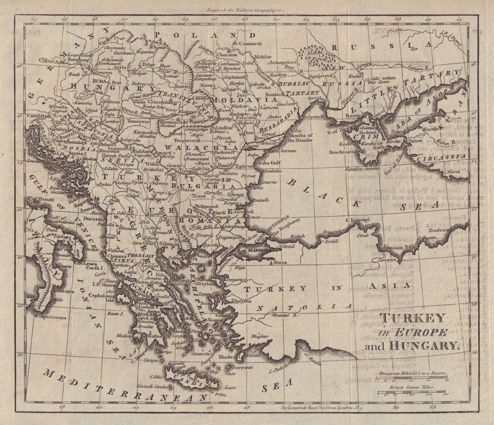 Turkey in Europe & Hungary. Balkans Ukraine Greece Wallachia. WALKER c1795 map