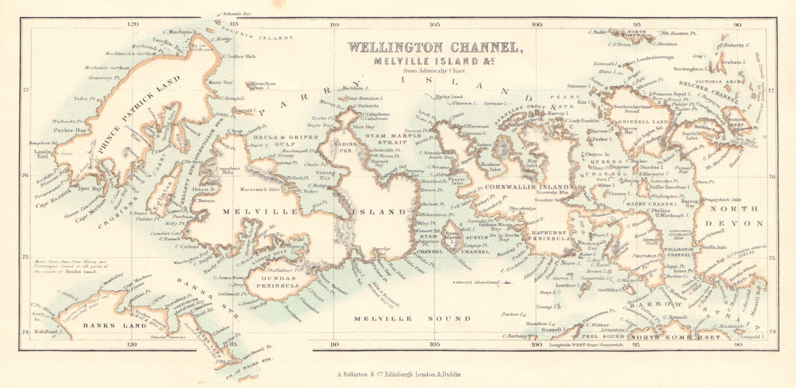 Wellington Channel Melville Island. Bathurst Canadian Arctic FULLARTON c1862 map