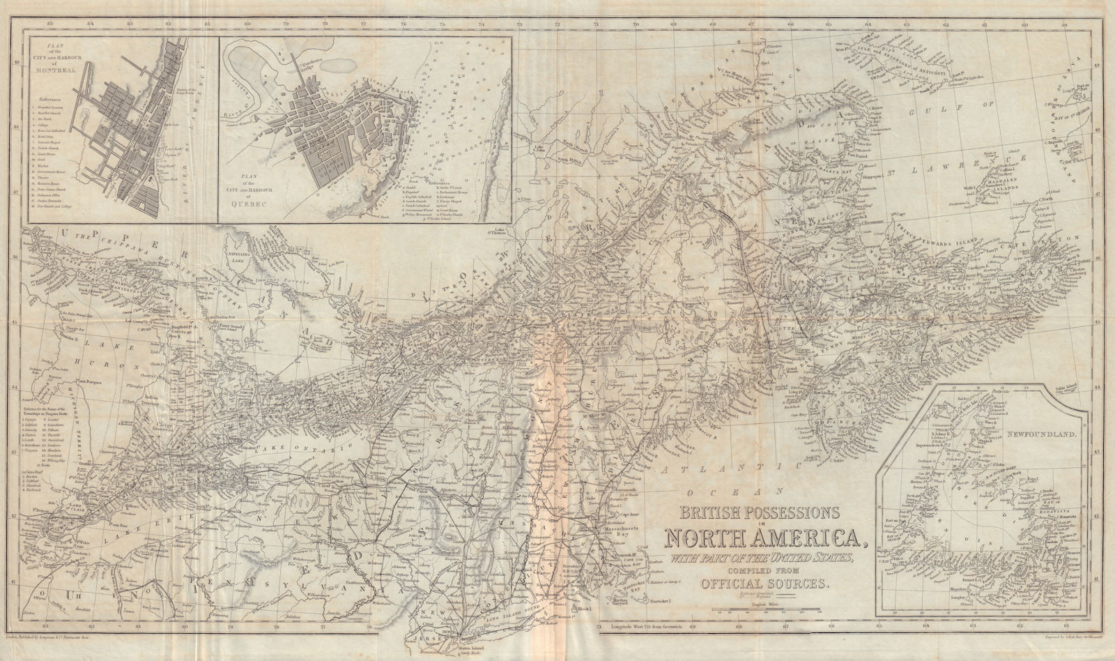 Associate Product British Possessions in North America. Canada Montreal Quebec. HALL c1843 map