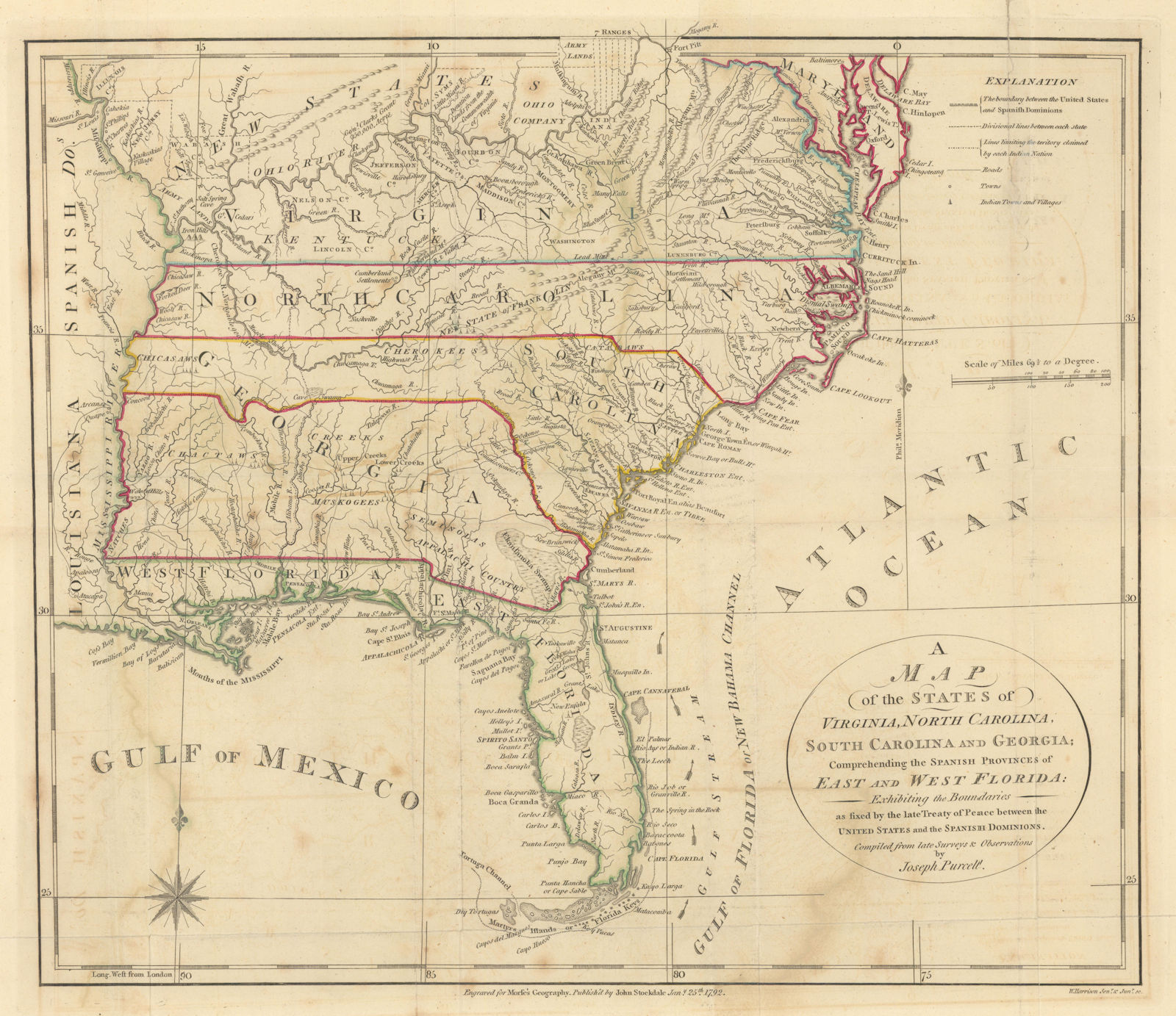 The States of Virginia, North [&] South Carolina & Georgia… PURCELL 1792 map