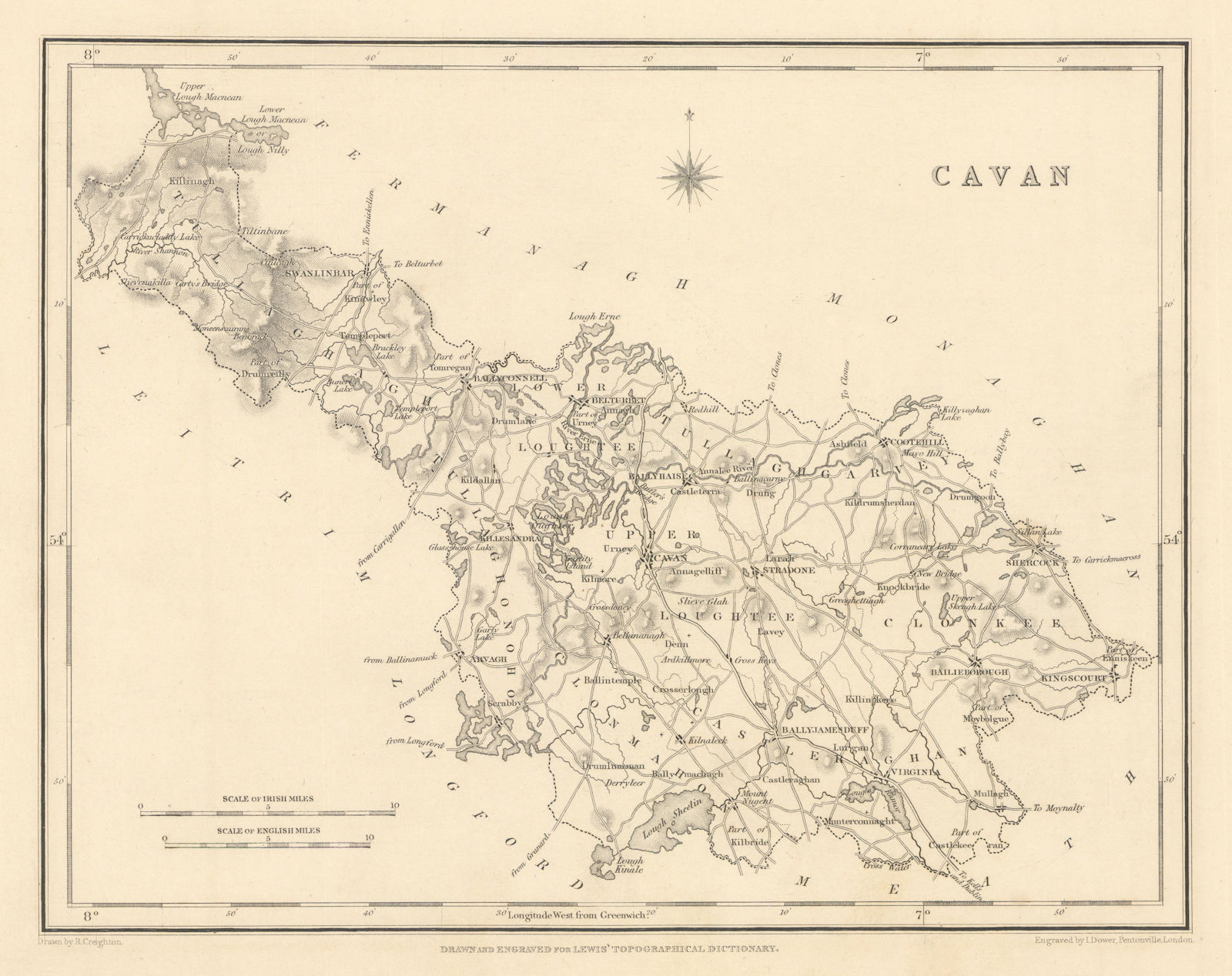 COUNTY CAVAN antique map for LEWIS by CREIGHTON & DOWER - Ireland 1837 old