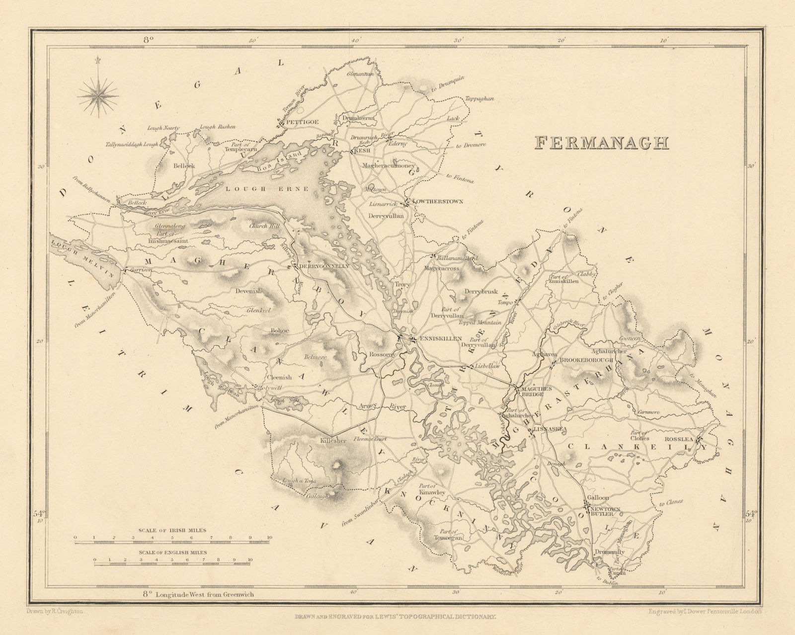 COUNTY FERMANAGH antique map for LEWIS by CREIGHTON & DOWER - Ulster 1837