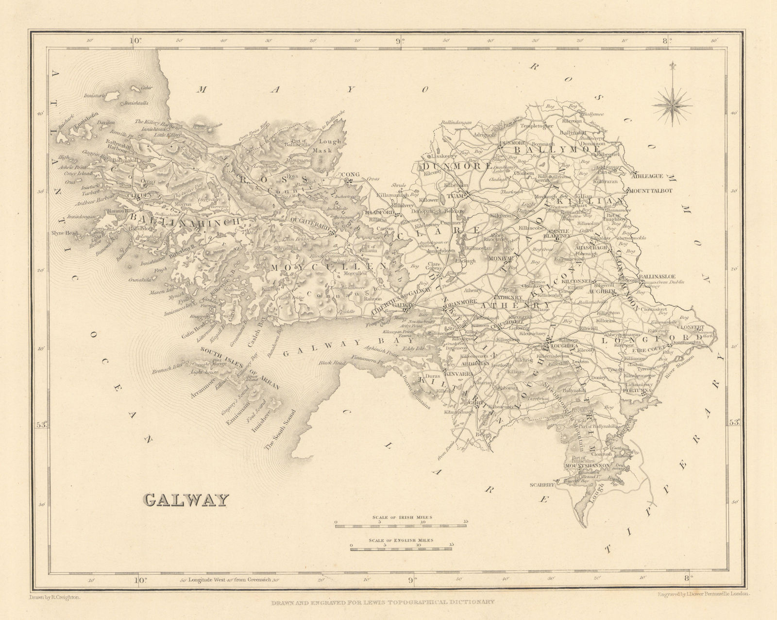 COUNTY GALWAY antique map for LEWIS by CREIGHTON & DOWER - Ireland 1837
