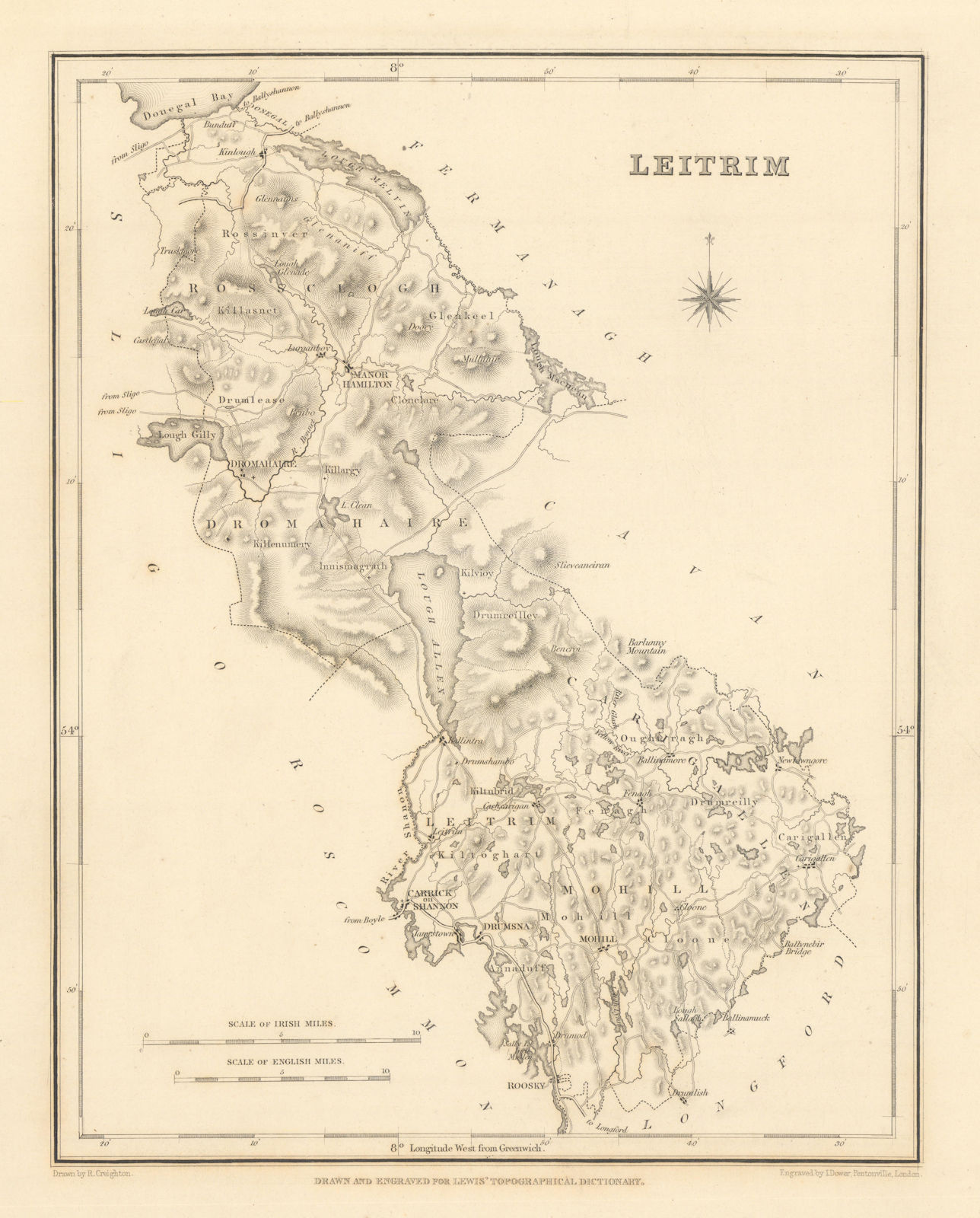 COUNTY LEITRIM antique map for LEWIS by CREIGHTON & DOWER - Ireland 1837