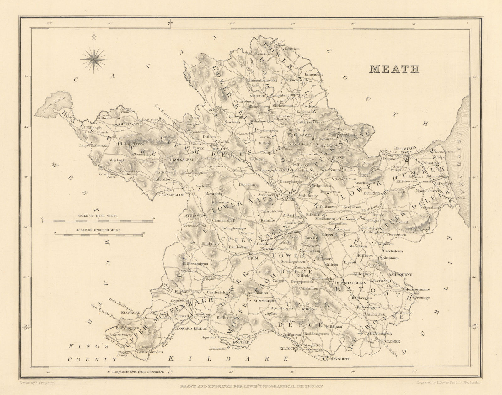 COUNTY MEATH antique map for LEWIS by CREIGHTON & DOWER - Ireland 1837 old