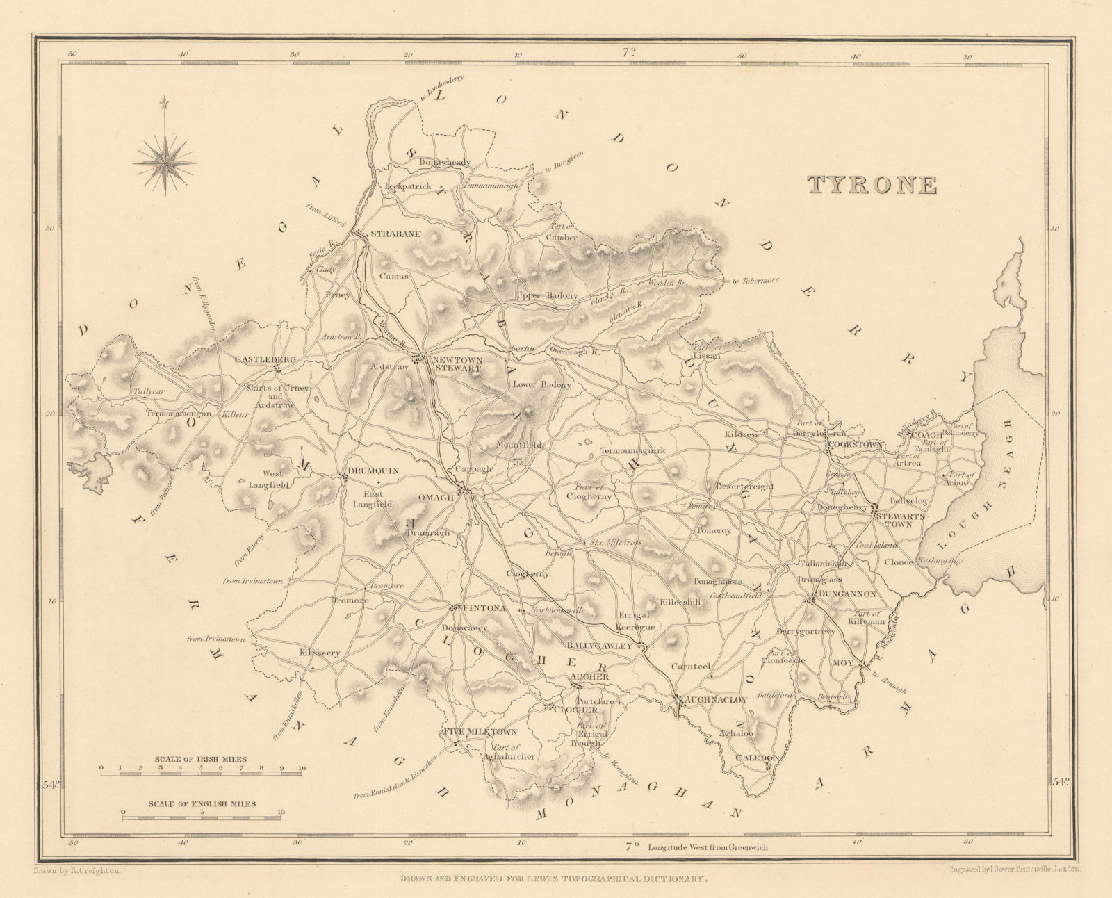 COUNTY TYRONE antique map for LEWIS by CREIGHTON & DOWER - Ulster 1837 old