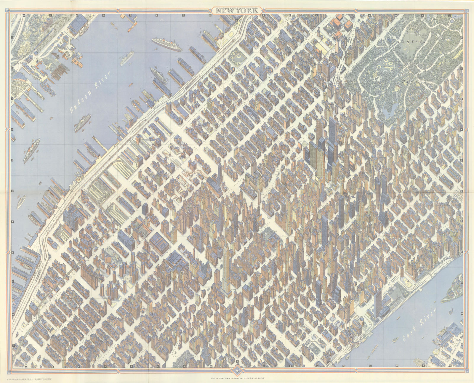 Associate Product New York pictorial bird's eye view city plan. Manhattan. #40 BOLLMANN 1973 map