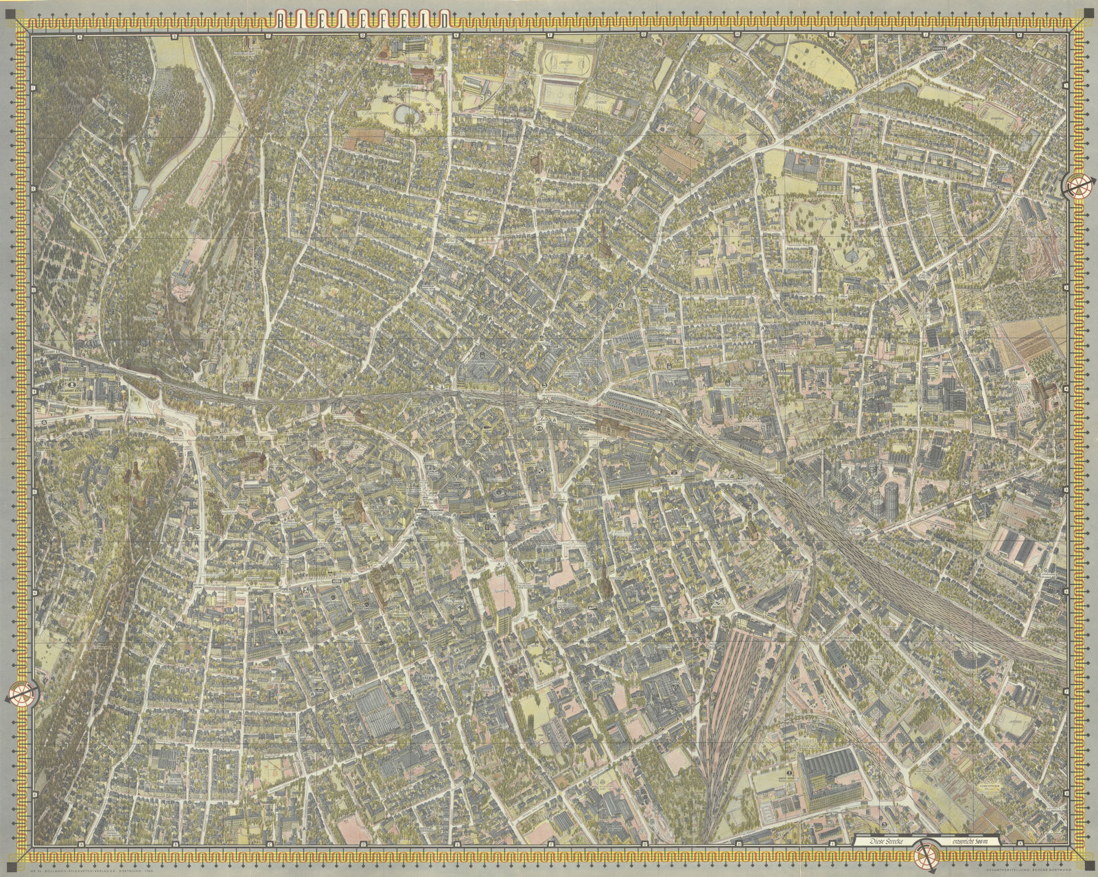 Bielefeld pictorial bird's eye view city plan #26 by Hermann Bollmann 1960 map