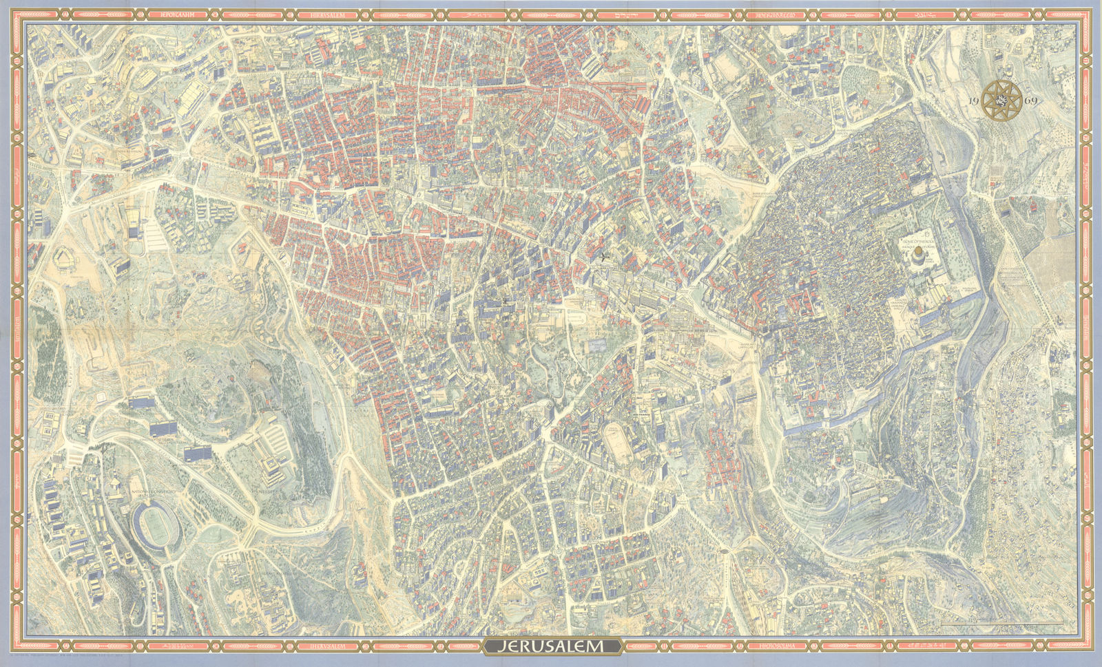 Jerusalem pictorial bird's eye view city plan. Israel. #100 BOLLMANN 1969 map