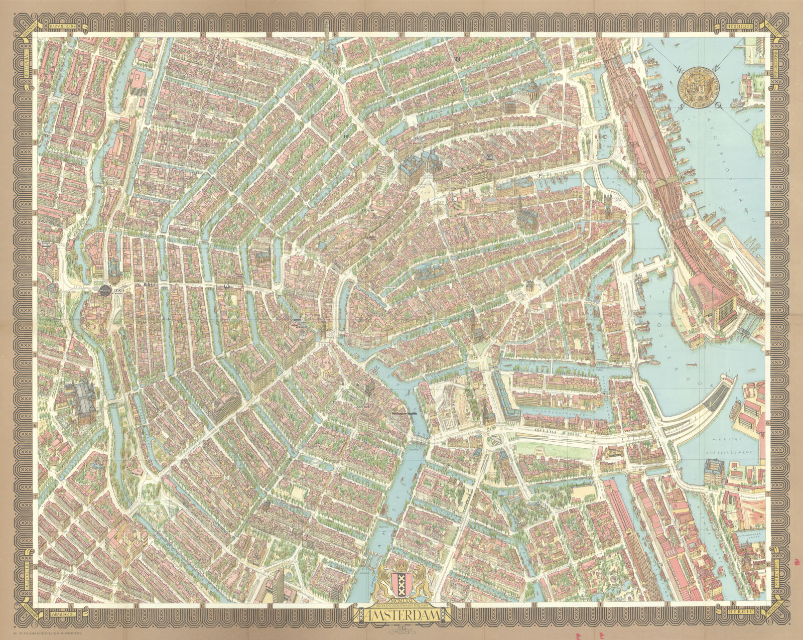 Amsterdam pictorial bird's eye view axonometric city plan #124 BOLLMANN 1971 map
