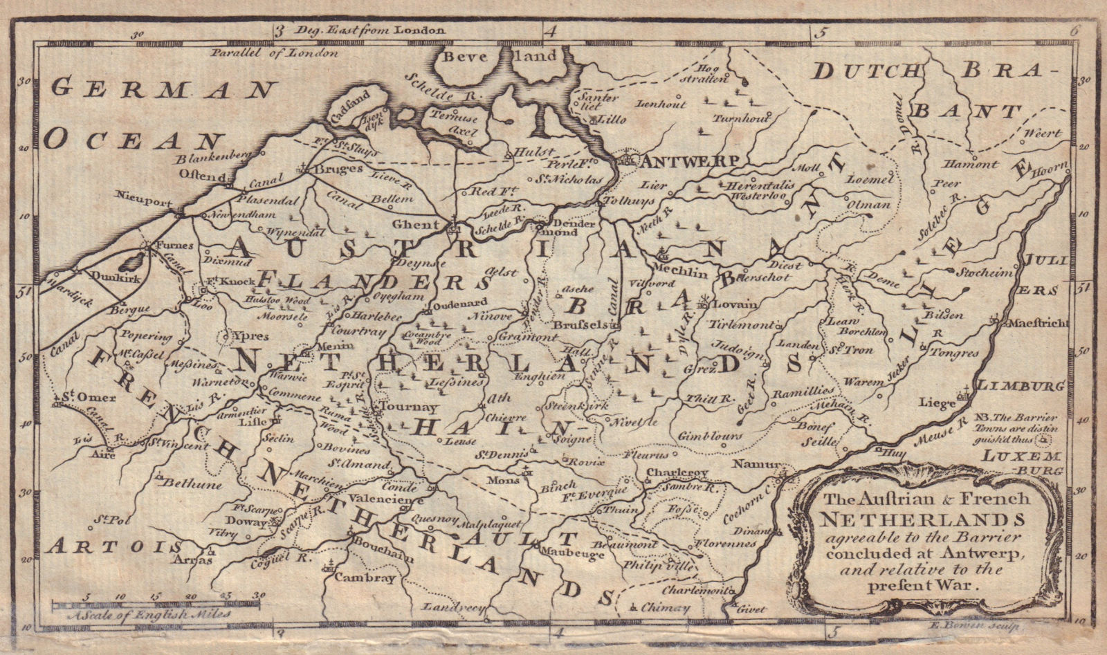 Associate Product The Austrian & French Netherlands. Belgium & French Flanders. BOWEN 1744 map
