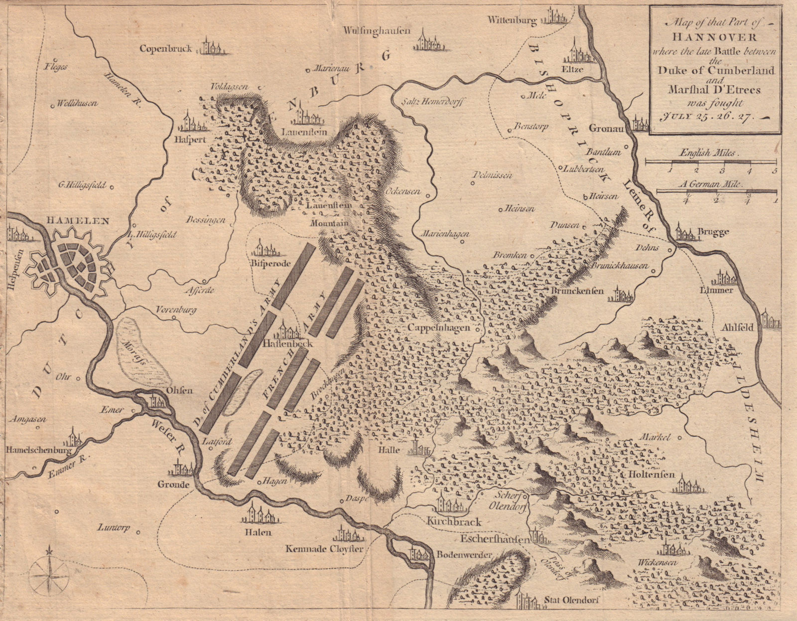 Associate Product Map of that part of Hannover… Battle of Hastenbeck. Hamelin. GENTS MAG 1757