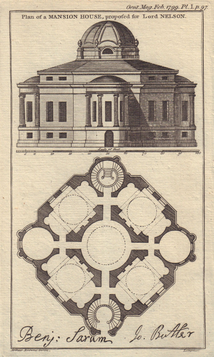 Plan of a mansion house for Lord Nelson at Burnham Market, Norfolk 1799 print