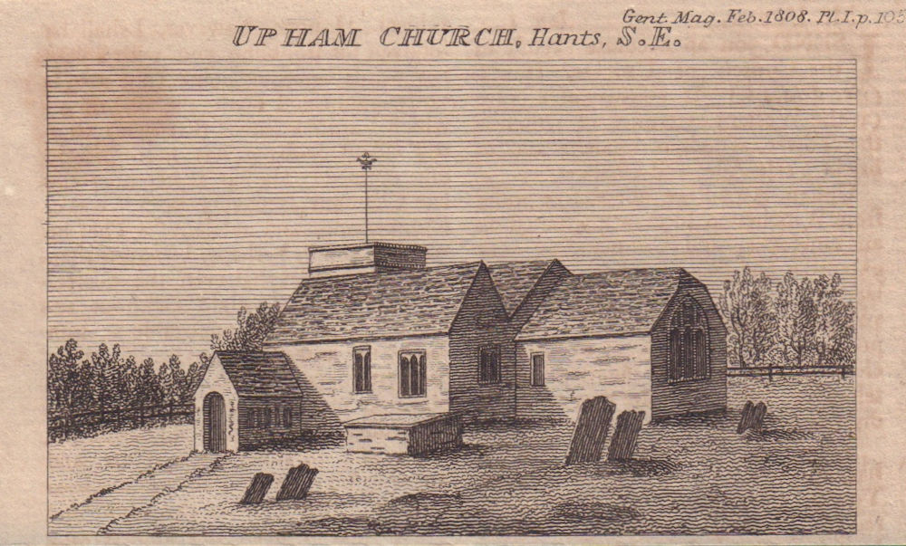 View of the Church of the Blessed Mary, Upham in Hampshire. SMALL 1808 print