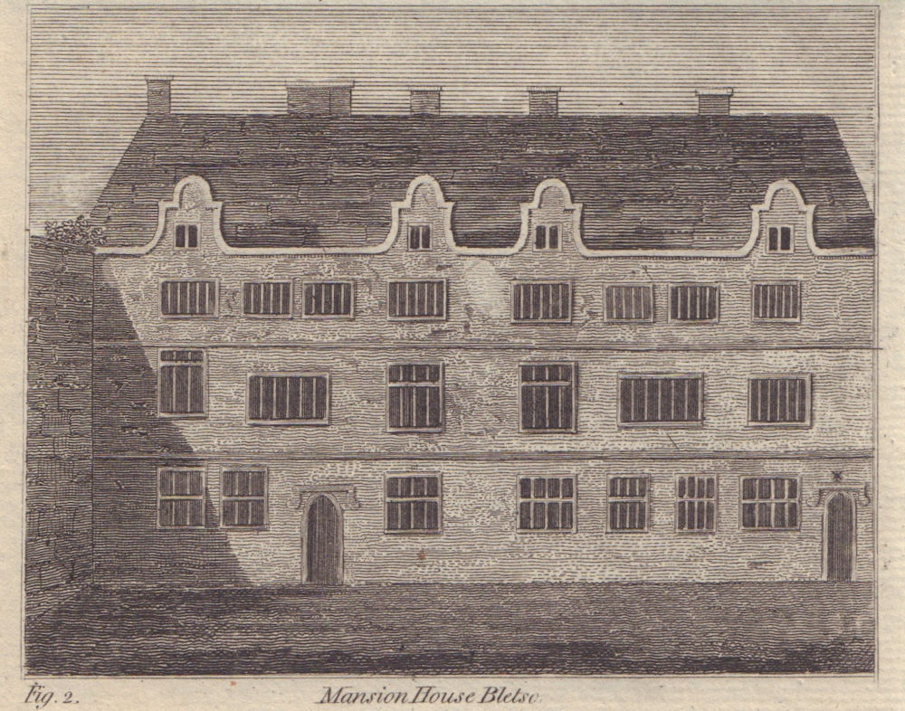 Bletsoe Castle or Mansion House, Bedfordshire. SMALL 1799 old antique print