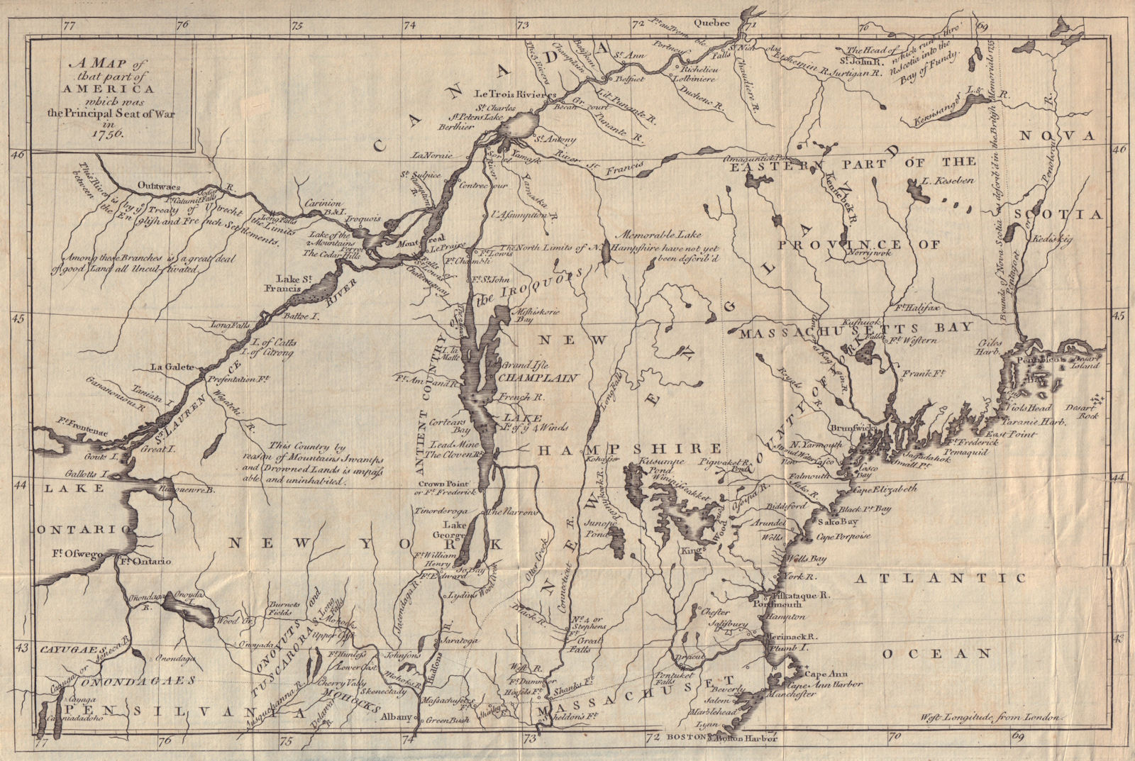 That part of America which was… New England NY St Lawrence. GENTS MAG 1757 map