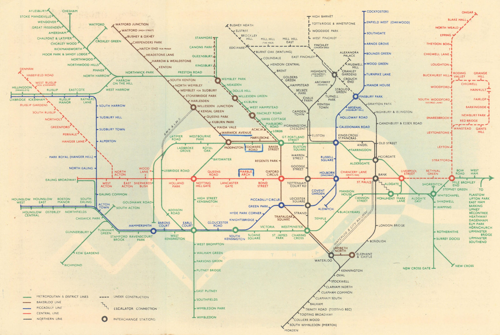 LONDON UNDERGROUND tube map plan diagram. Northern Heights SCHLEGER/ZERO #3 1939