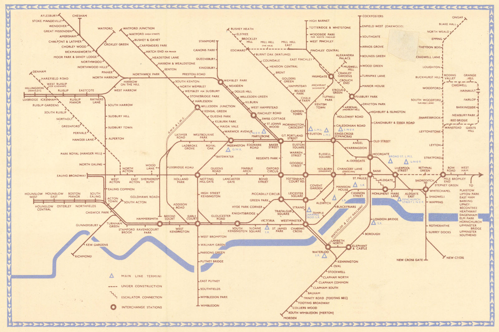 LONDON UNDERGROUND tube map plan diagram. Northern Heights SCHLEGER/ZERO #1 1941