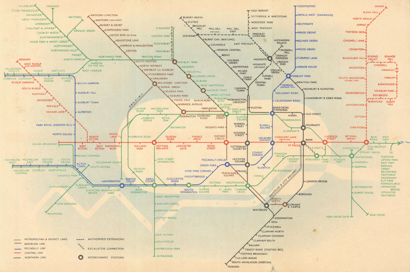 LONDON UNDERGROUND tube plan map diagram. Northern Heights SCHLEGER/ZERO #2 1938
