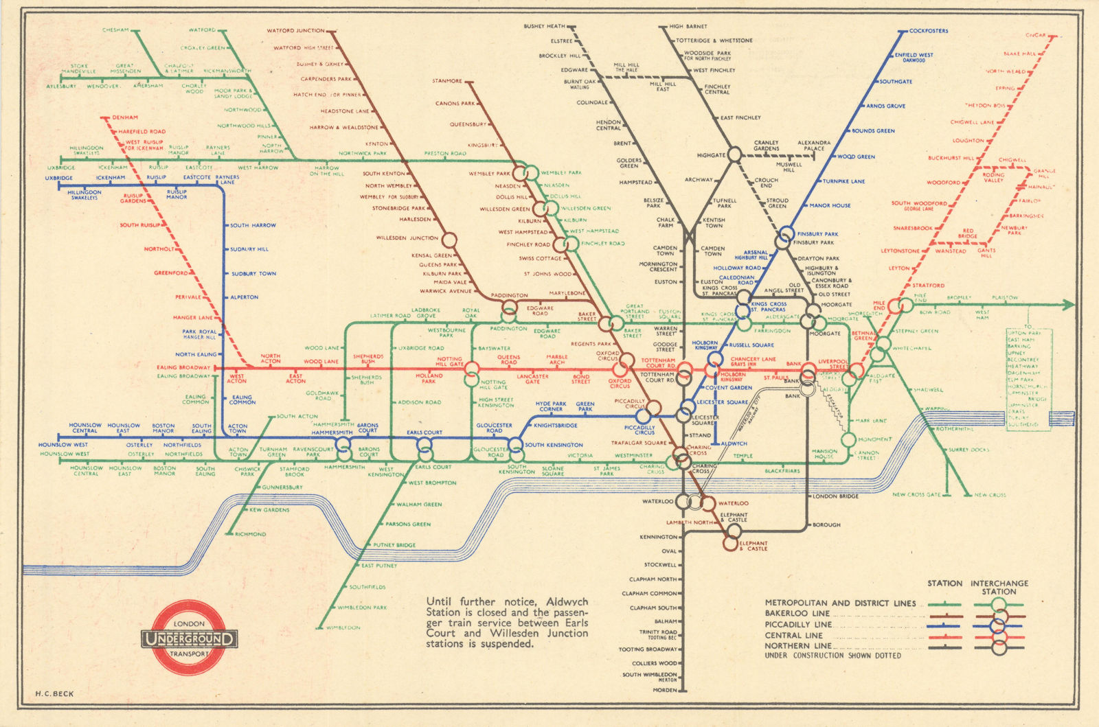 LONDON UNDERGROUND tube map plan diagram. Lines at 60 degrees HARRY BECK #2 1941