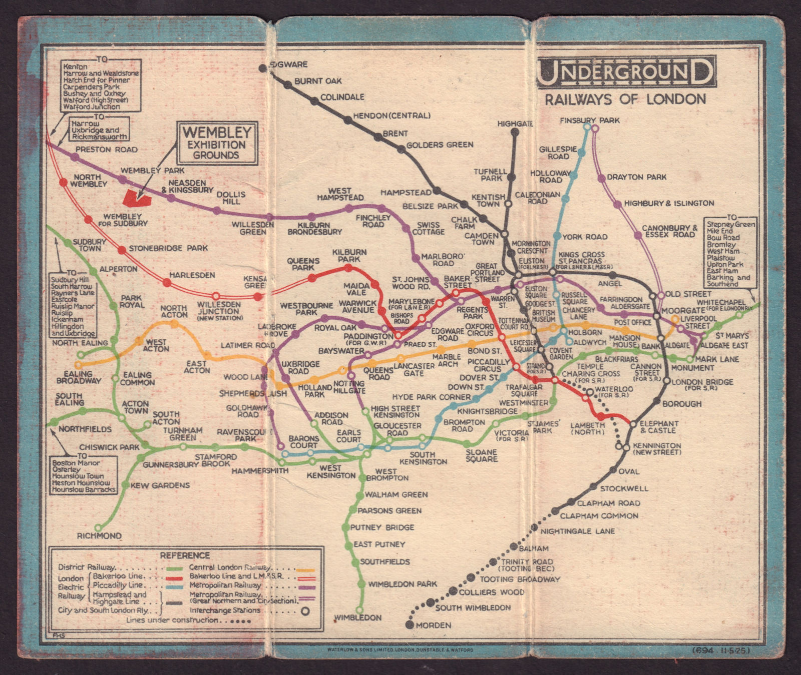 LONDON UNDERGROUND tube map diagram plan. First STINGEMORE edition 1925