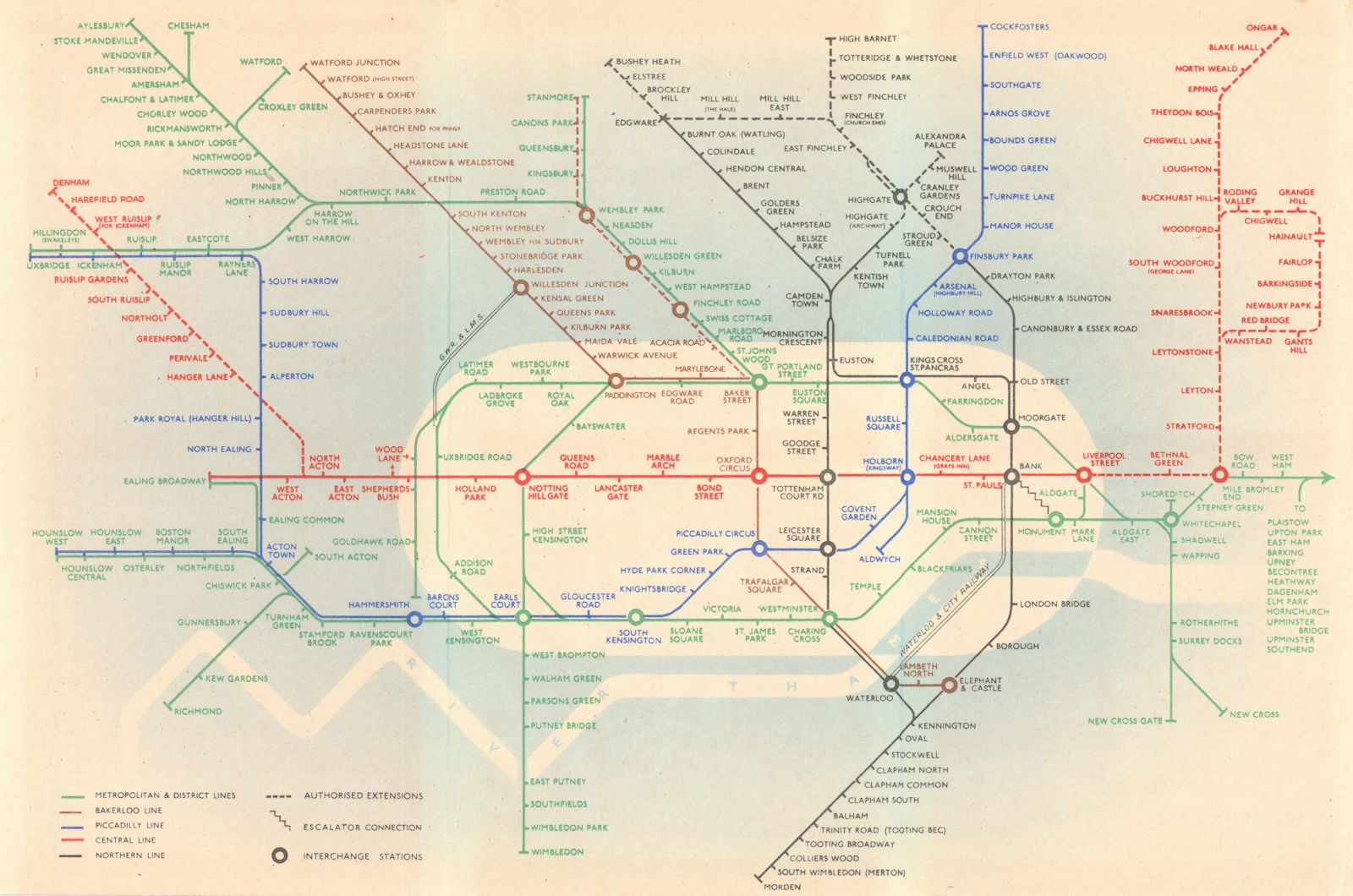 LONDON UNDERGROUND tube map plan diagram. Northern Heights SCHLEGER/ZERO #1 1939