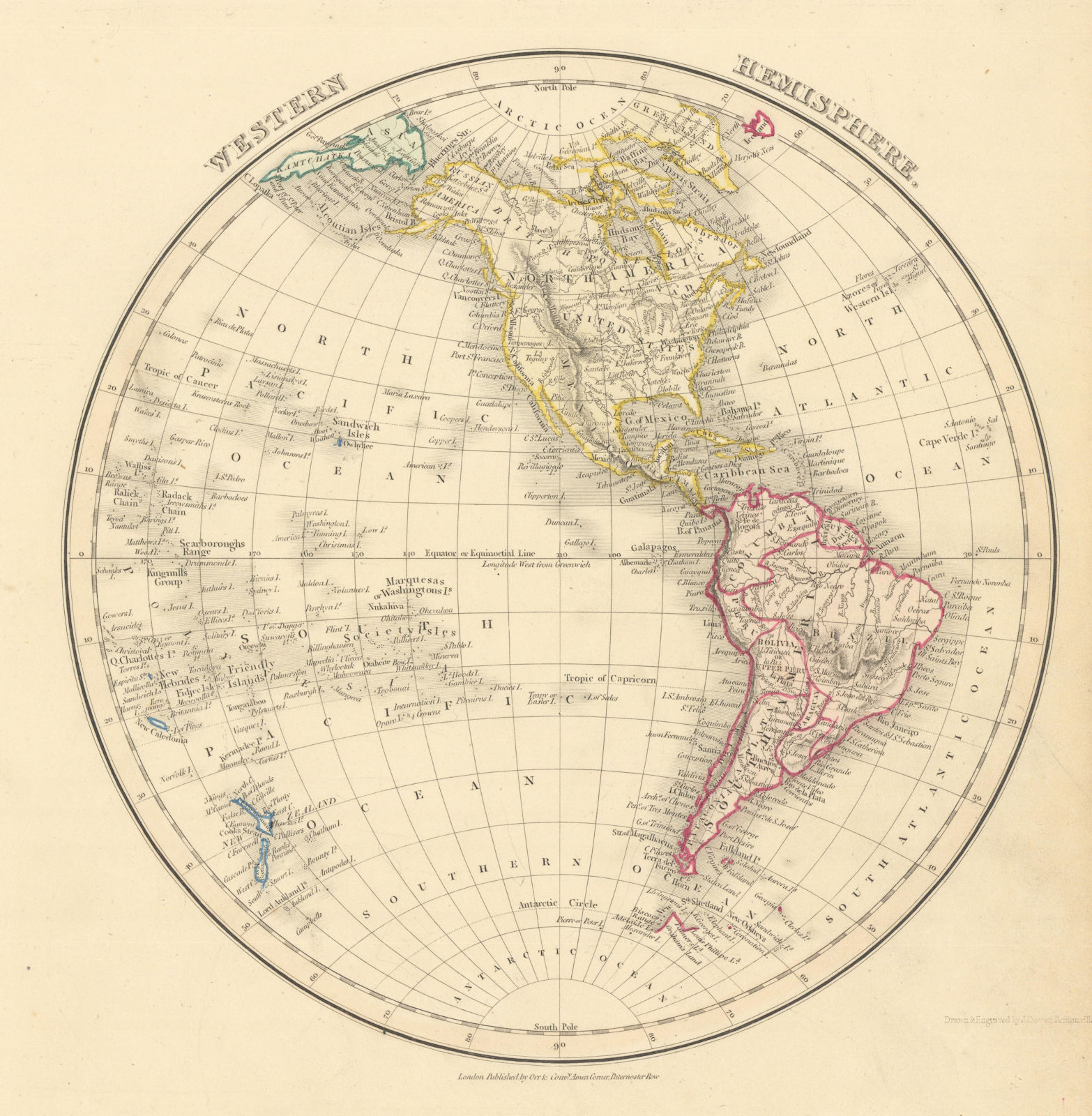 Associate Product Western Hemisphere by John Dower. Americas 1845 old antique map plan chart