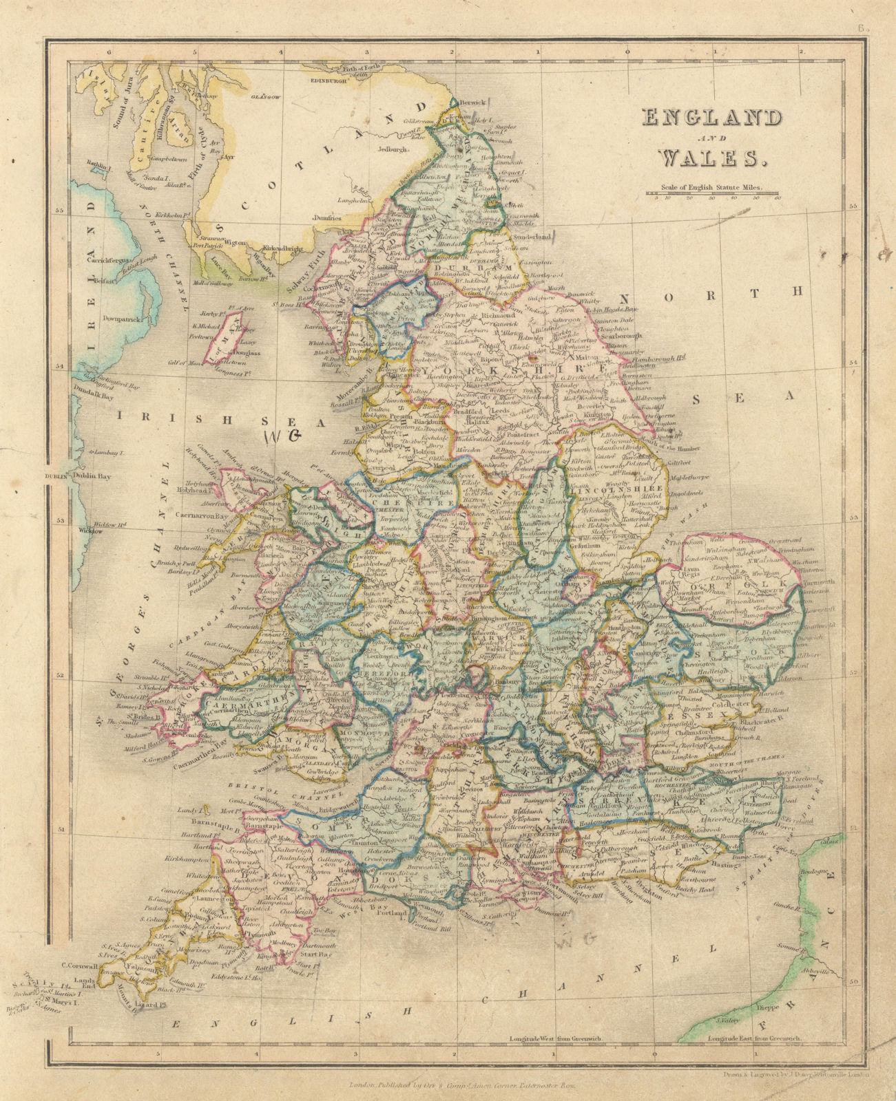 England and Wales in counties by John Dower 1845 old antique map plan chart