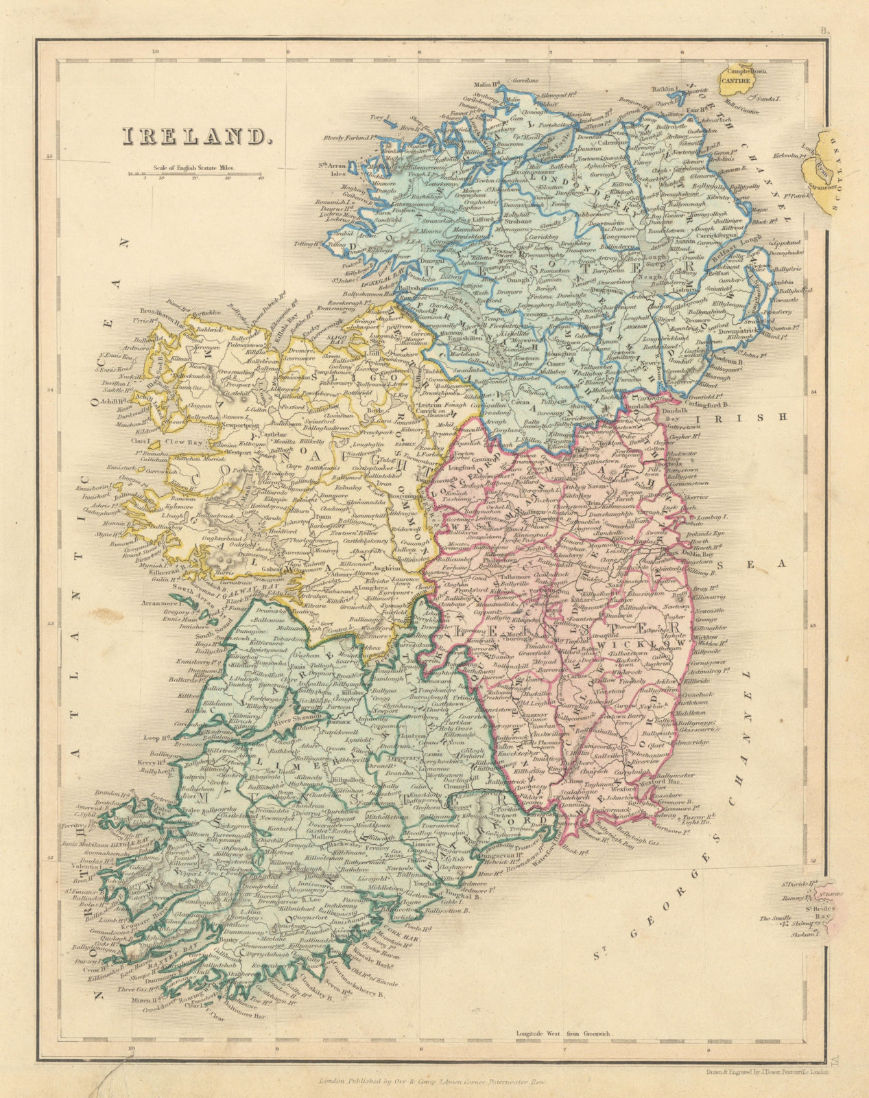 Ireland in counties & provinces by John Dower 1845 old antique map plan chart