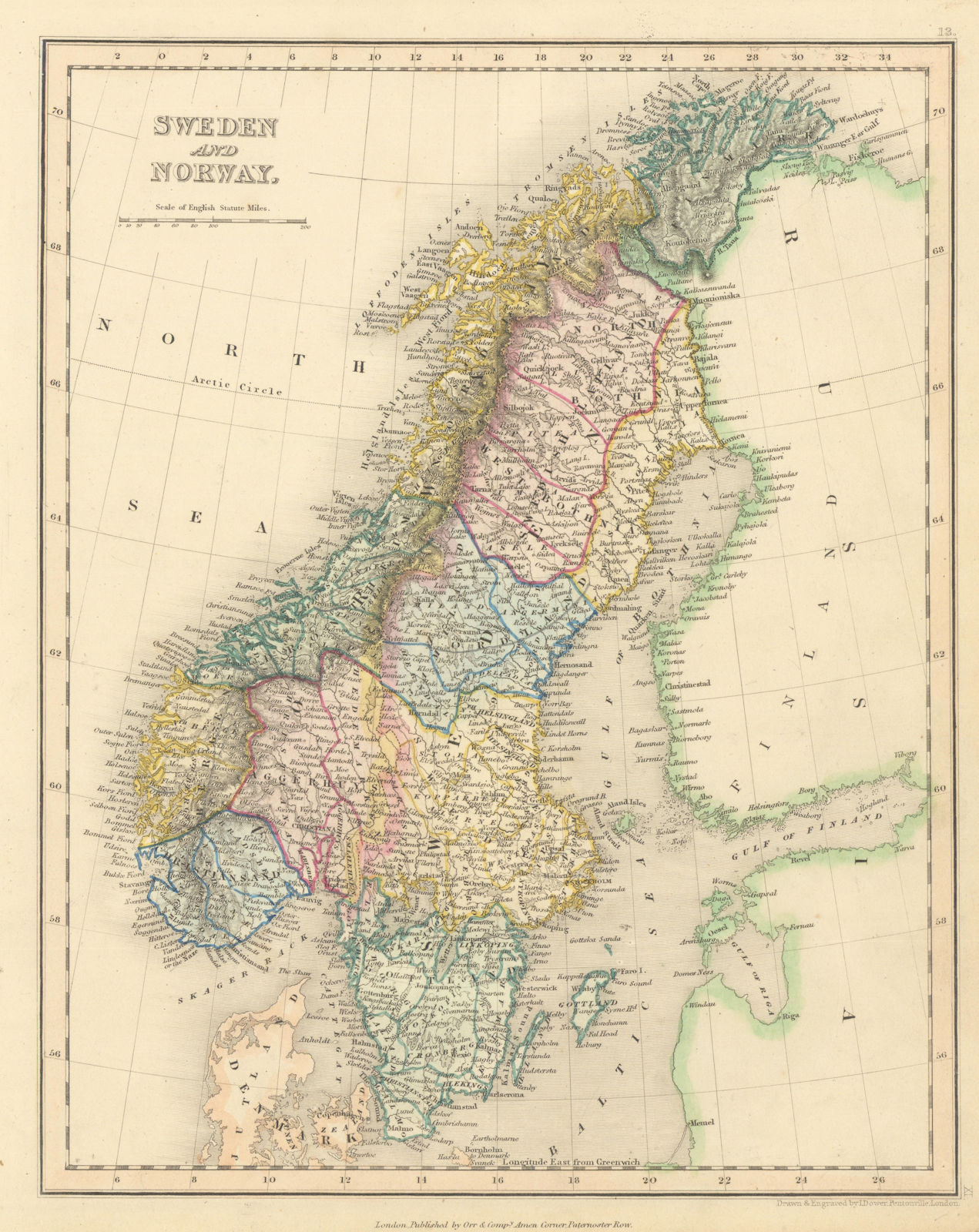 Sweden and Norway by John Dower. Scandinavia 1845 old antique map plan chart