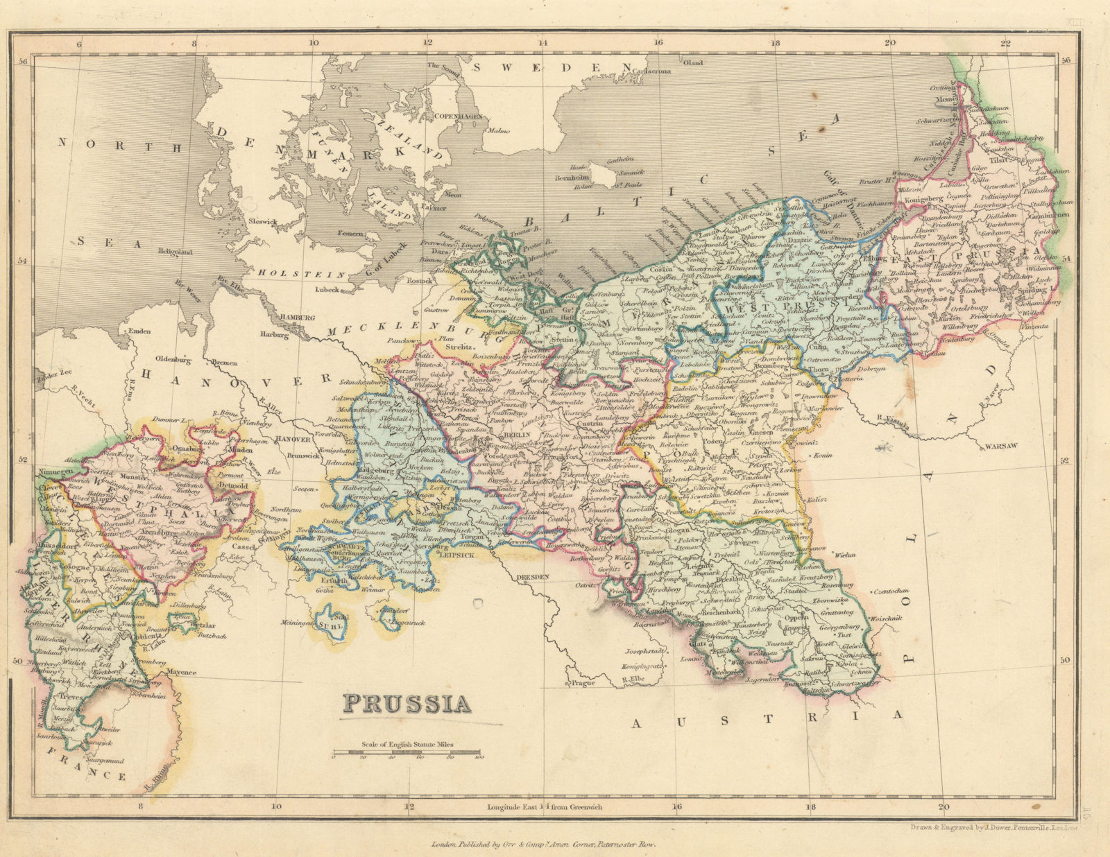 Associate Product Prussia by John Dower. Germany Poland Pomerania Brandenburg Westphalia 1845 map