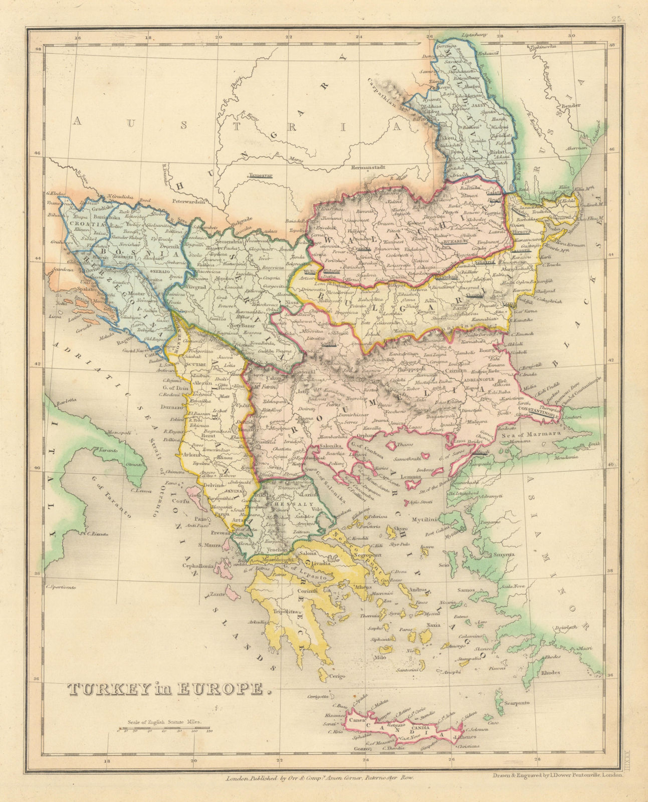 Turkey in Europe. Balkans Wallachia Roumelia Servia Bulgaria. DOWER 1845 map