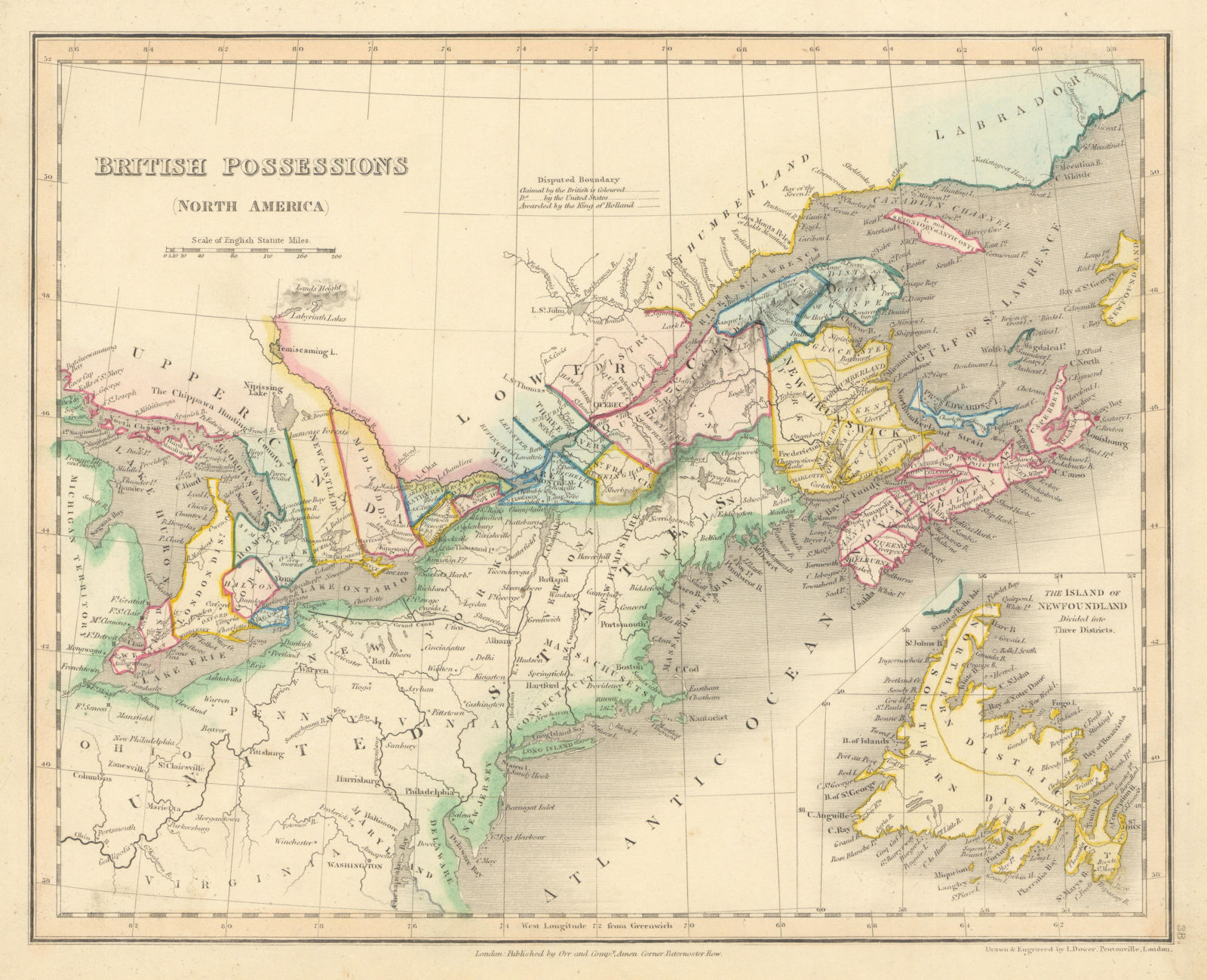 British Possessions (North America). Canada Quebec Ontario. DOWER 1845 old map