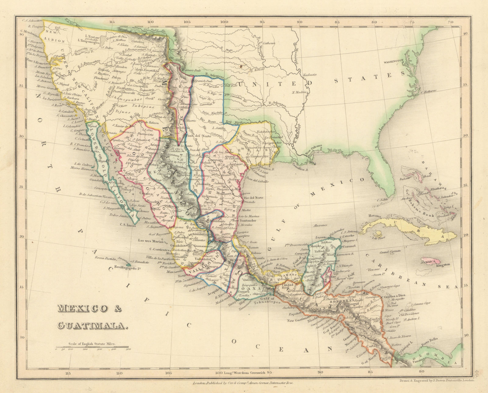 Mexico & Guatimala by John Dower. Mexico includes California & Texas 1845 map