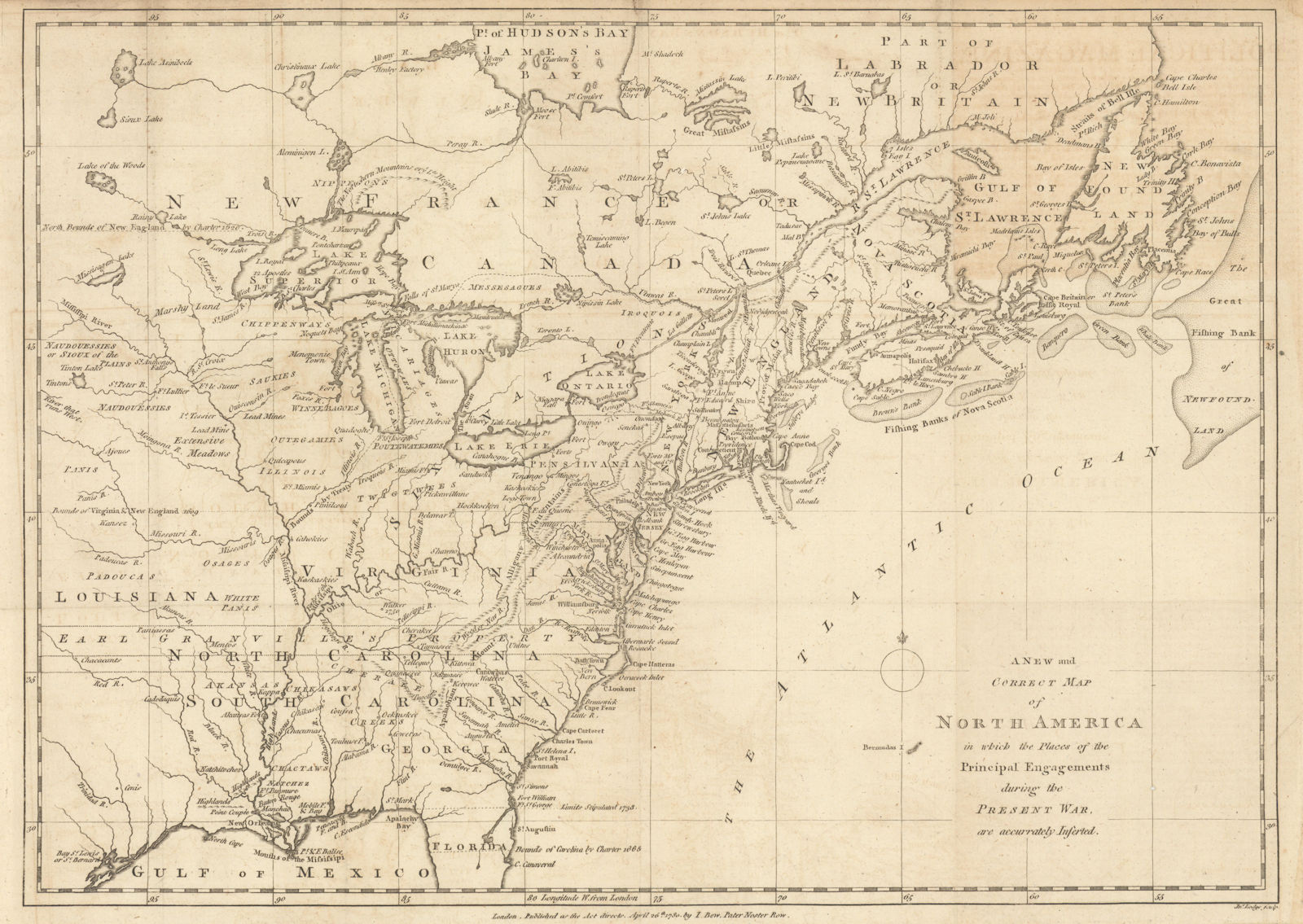 A New & Correct Map of North America in which the places… JOHN LODGE 1780