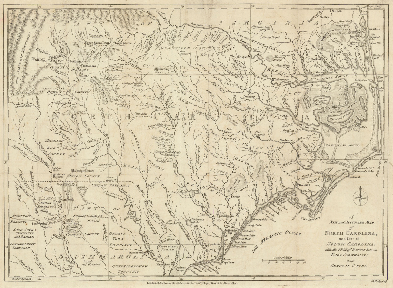 North Carolina & part of South Carolina with the field of battle… LODGE 1780 map