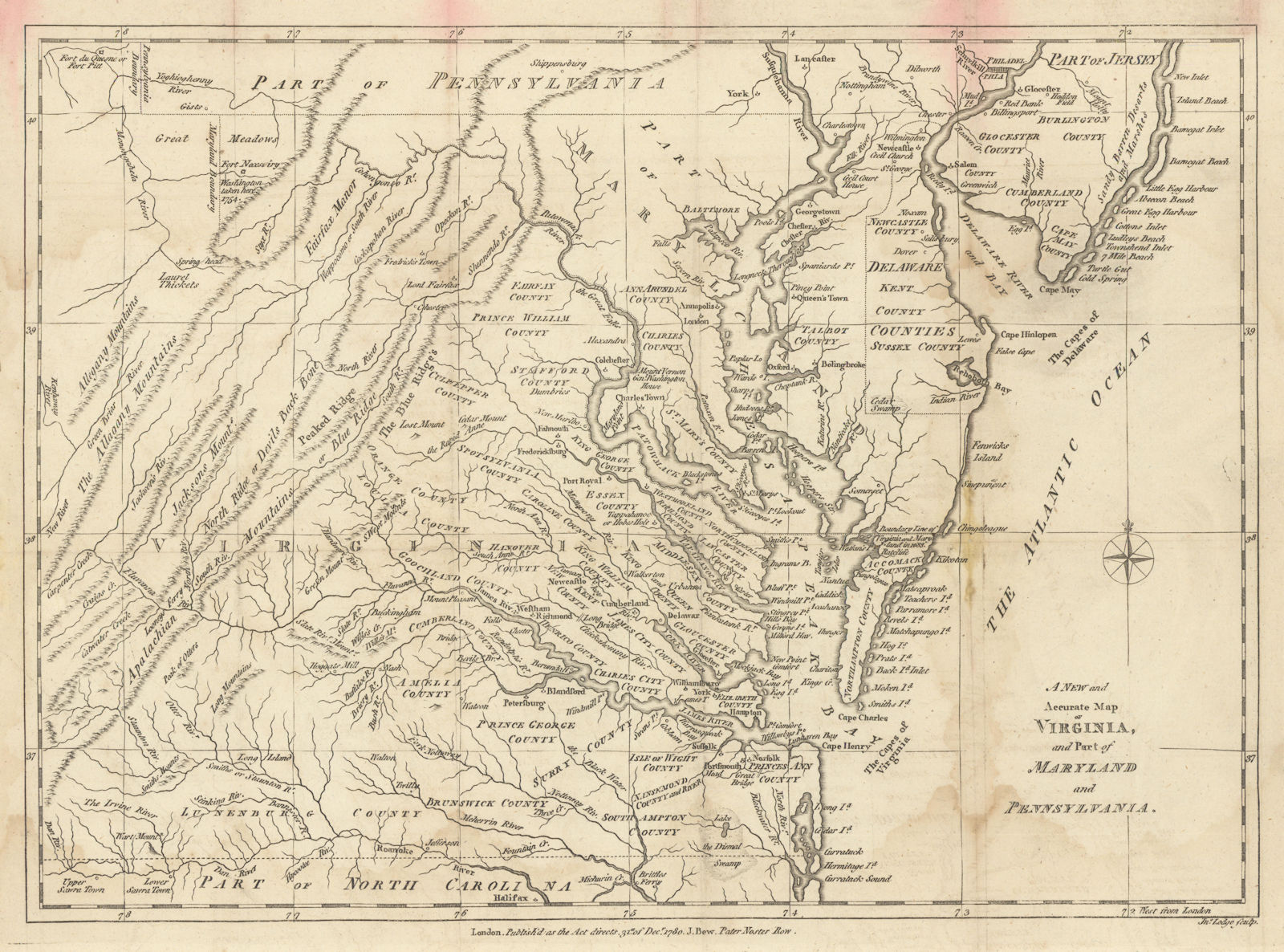 A New & Accurate Map of Virginia, part of Maryland & Pennsylvania LODGE 1780