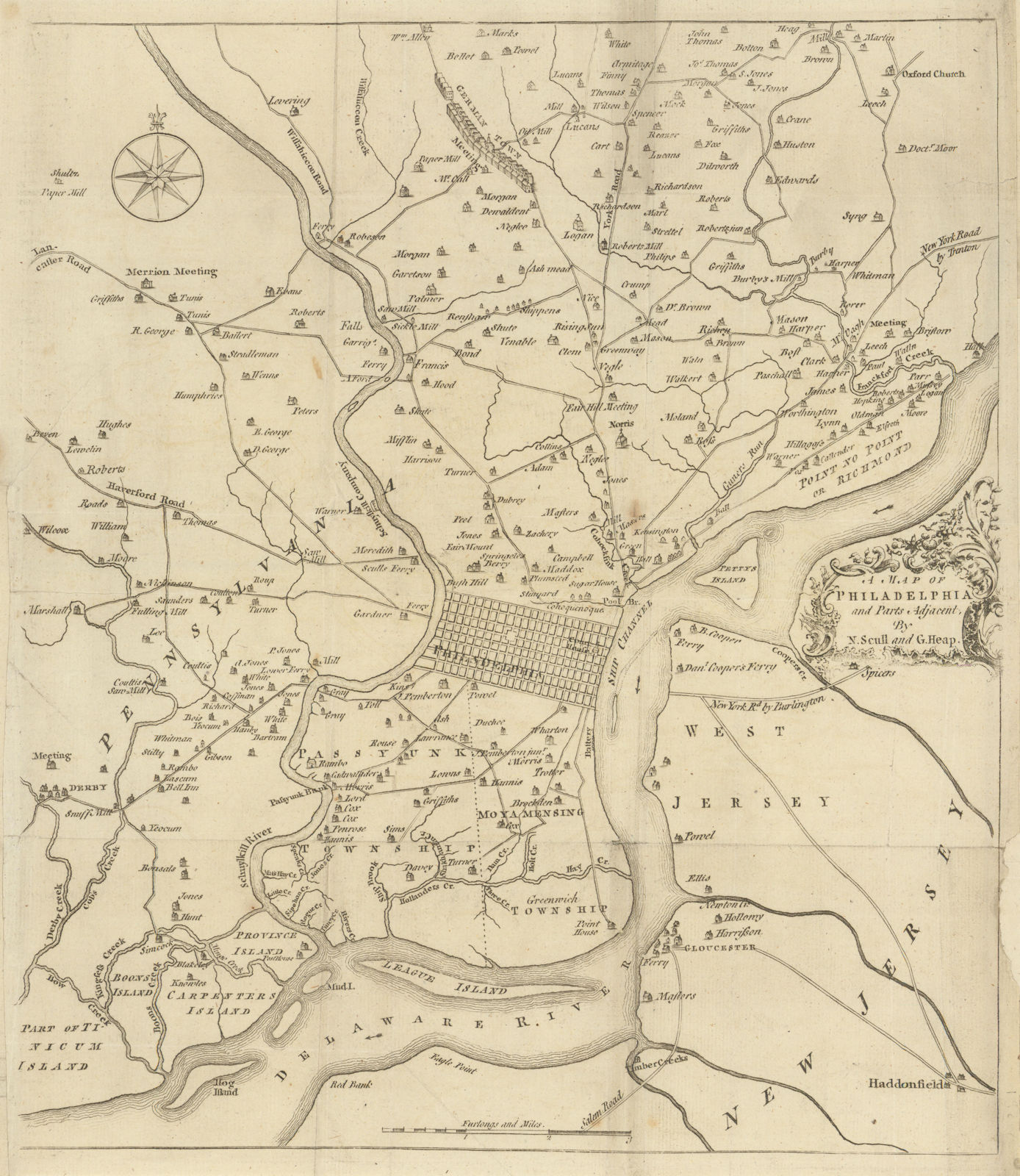A map of Philadelphia and parts adjacent. Pennsylvania. SCULL & HEAP 1777