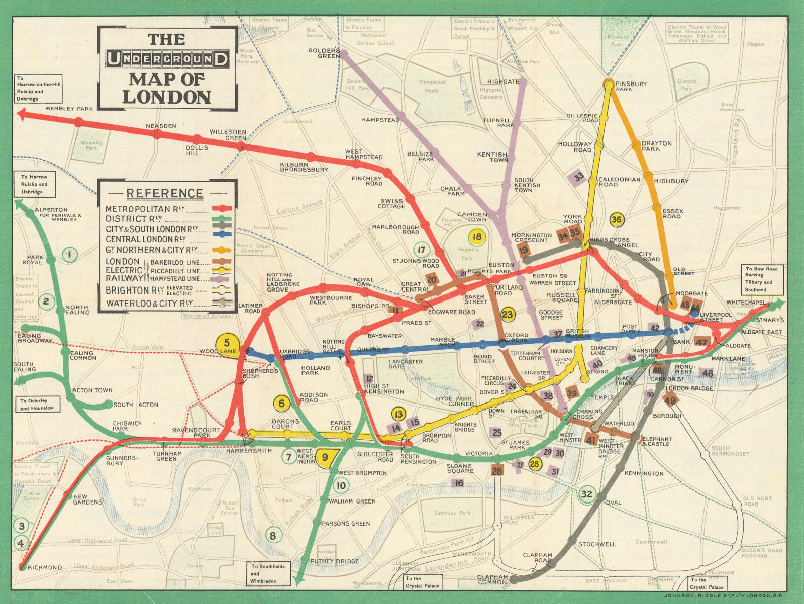 The Underground Map of London. Tube network map 1911 old antique chart
