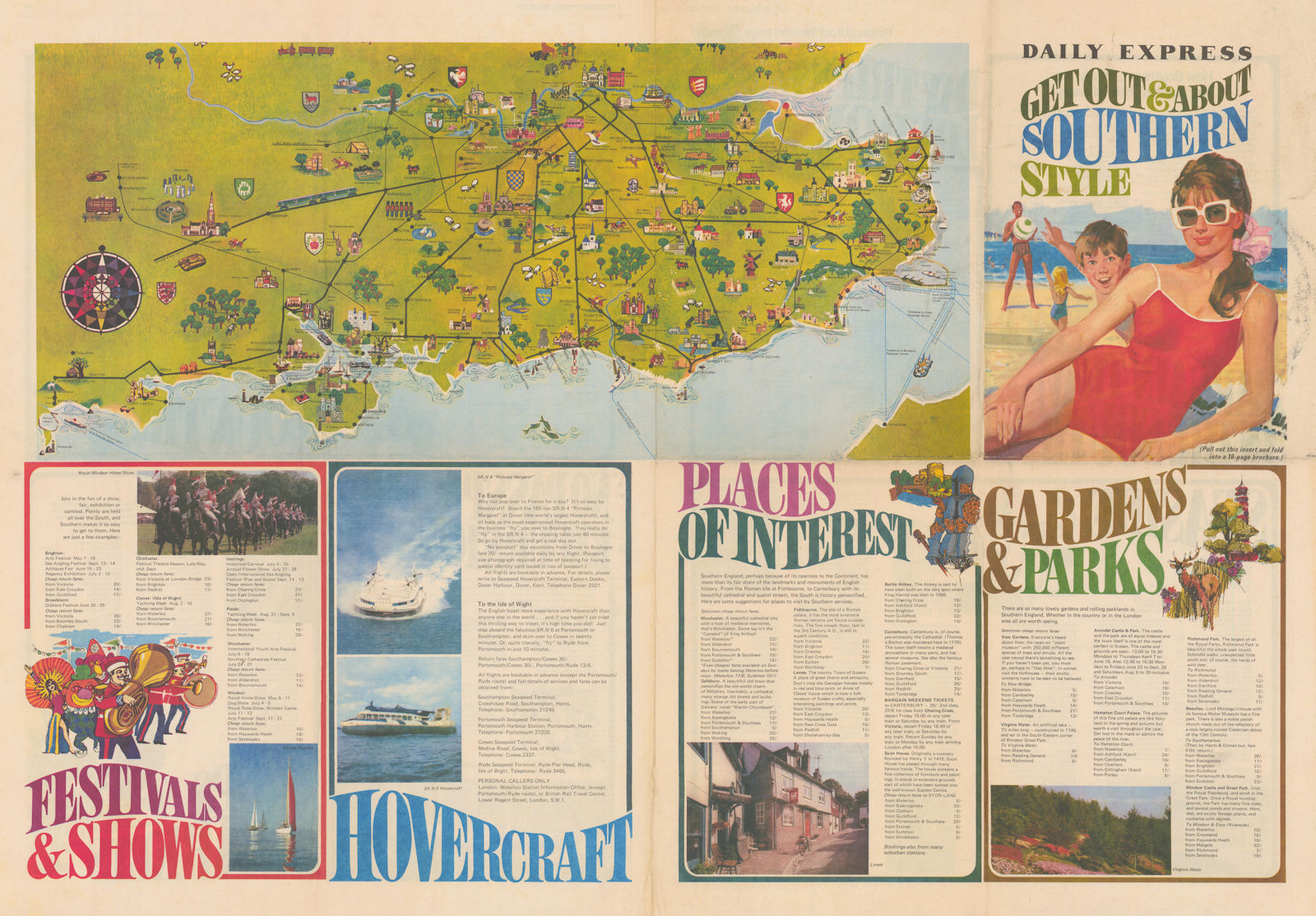 Daily Express  - Get out & about southern style 1969 old vintage map chart
