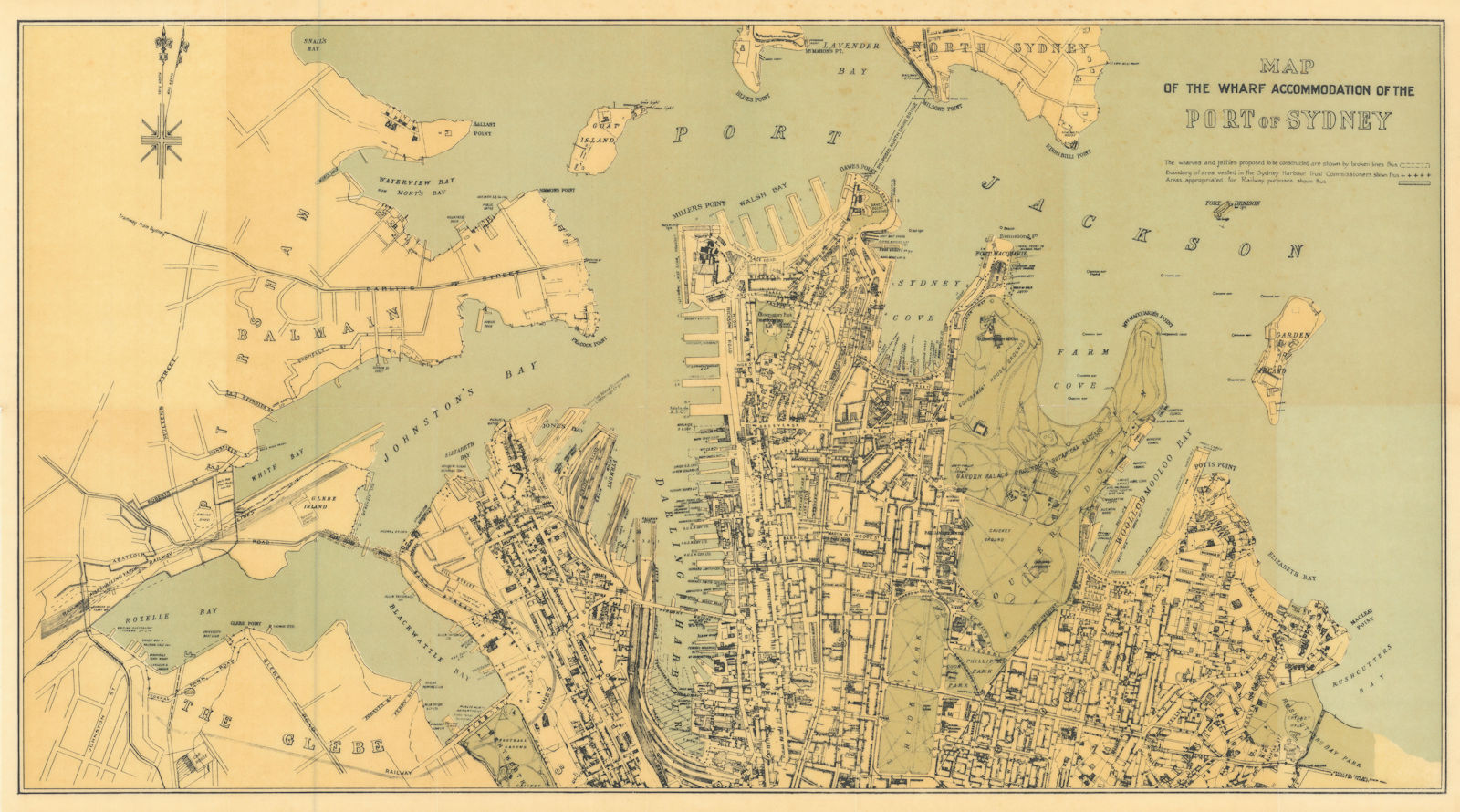 Map of the Wharf Accommodation of the Port of Sydney. Harbour Commissioners 1919