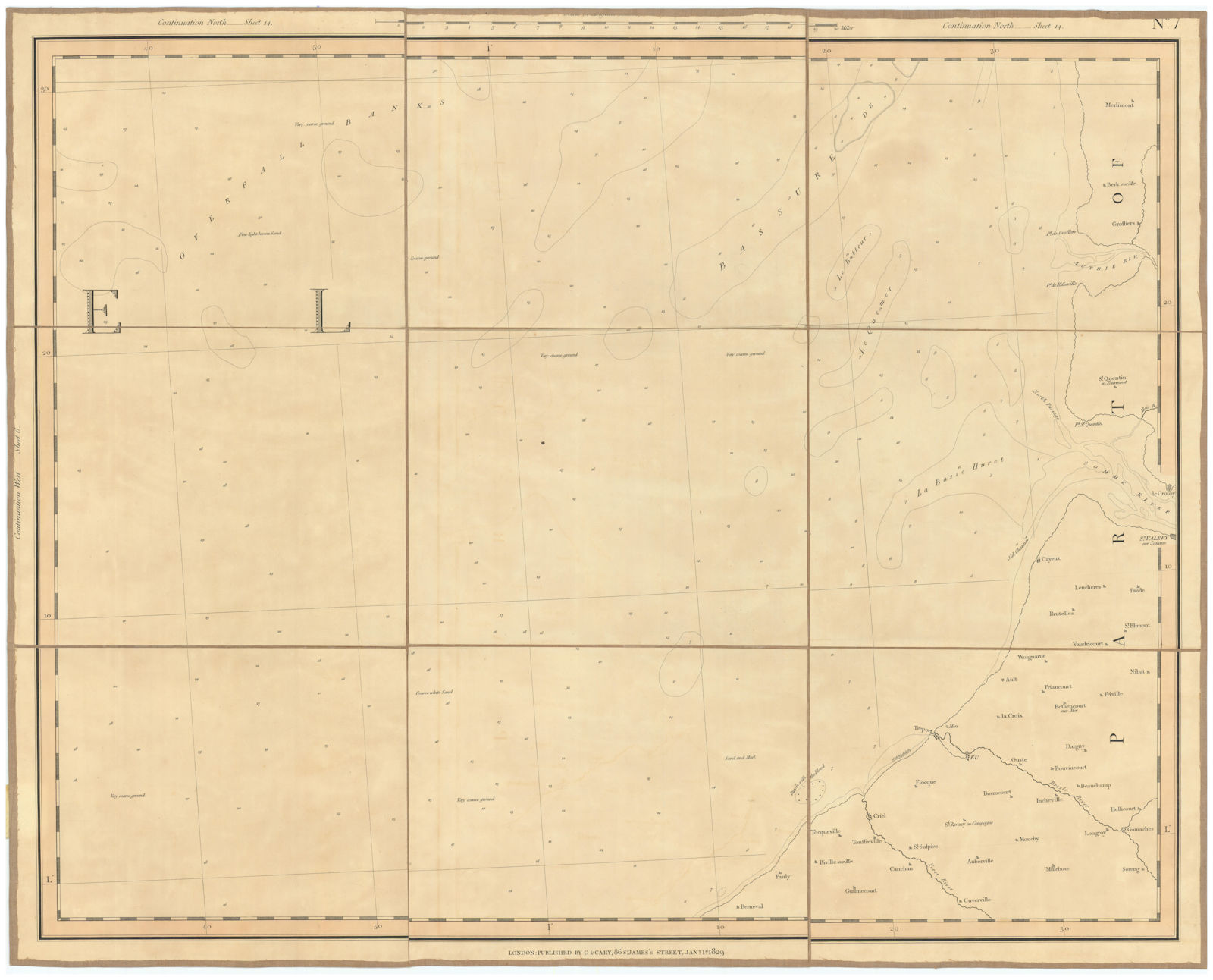 English Channel & Coast of Somme, Pas-de-Calais & Seine-Maritime. CARY 1832 map