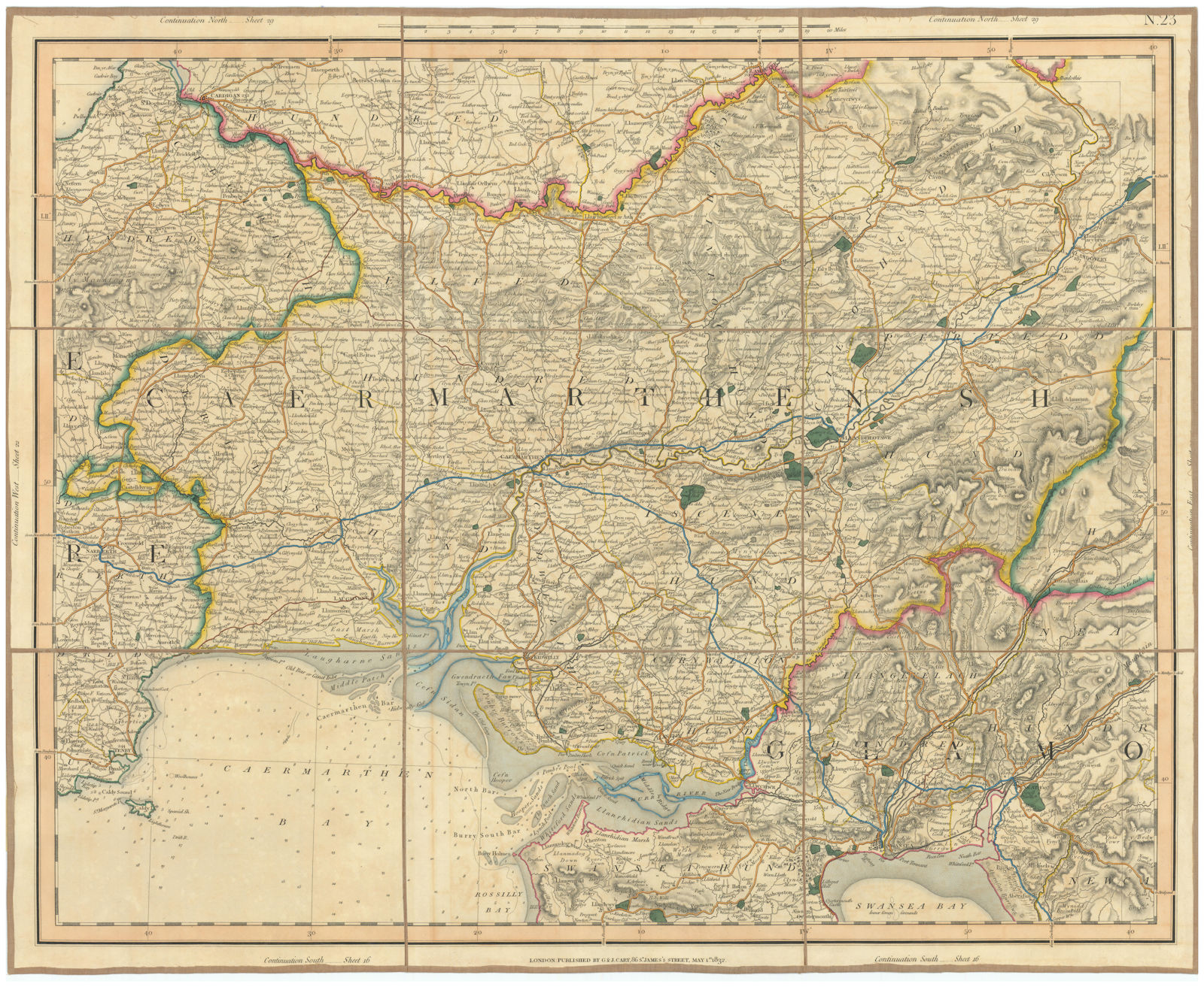 CARMARTHENSHIRE & GOWER PENINSULA. West Glamorganshire. CARY 1832 old map