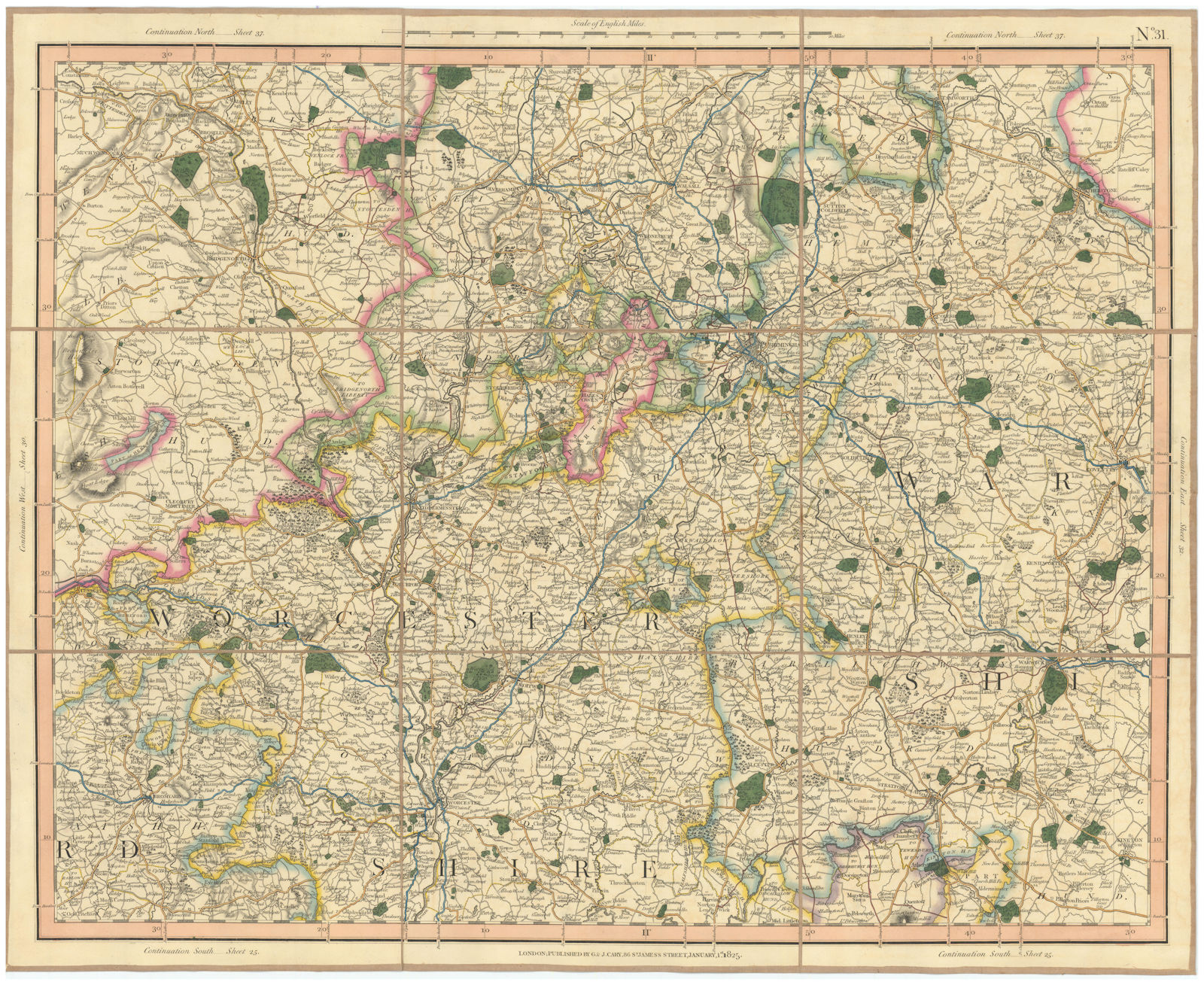 Associate Product WEST MIDLANDS Birmingham Worcestershire Shrops Staffs Warwickshire CARY 1832 map