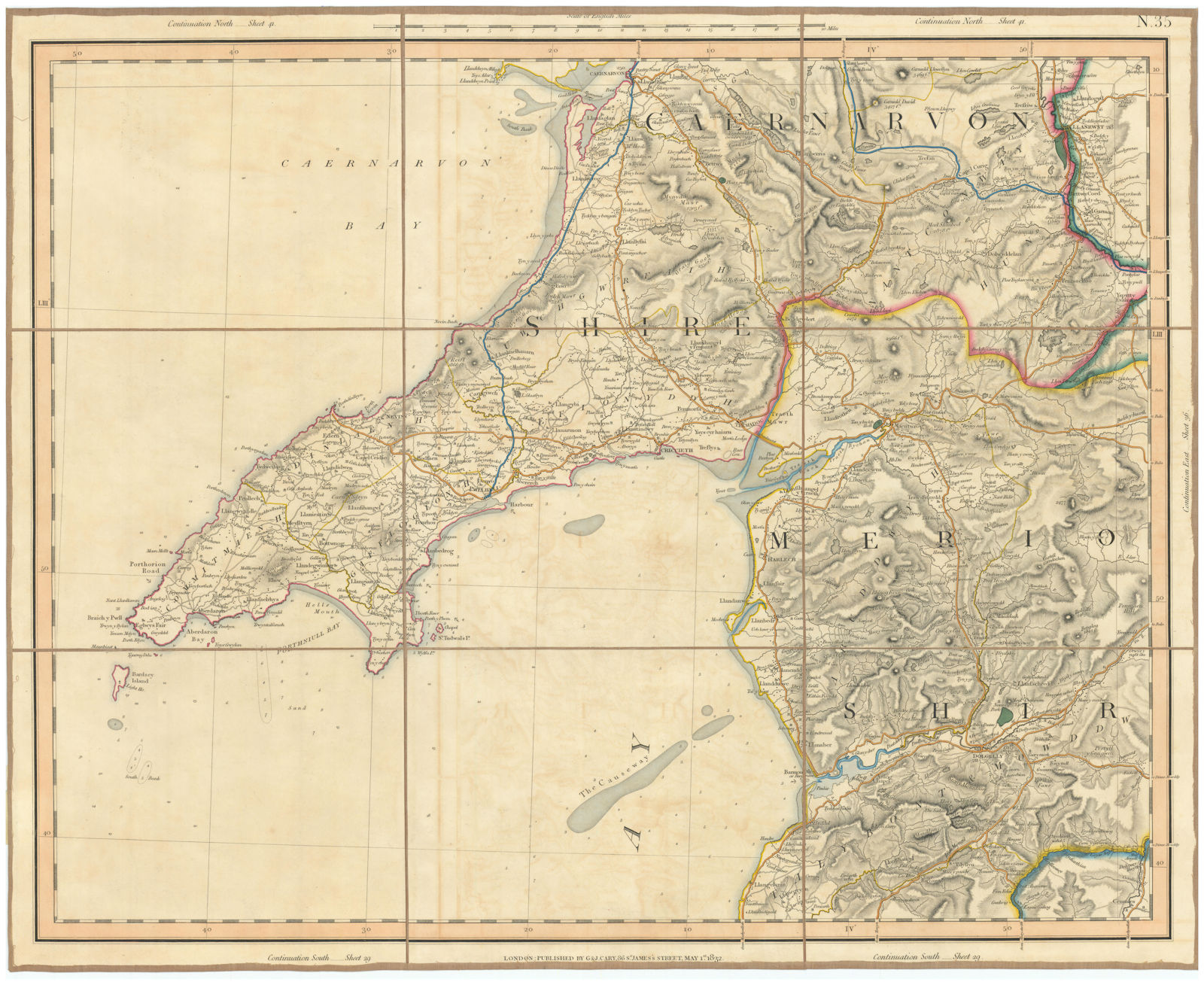 SNOWDONIA & LLYN PENINSULA. Carnarvonshire, West Merionethshire. CARY 1832 map