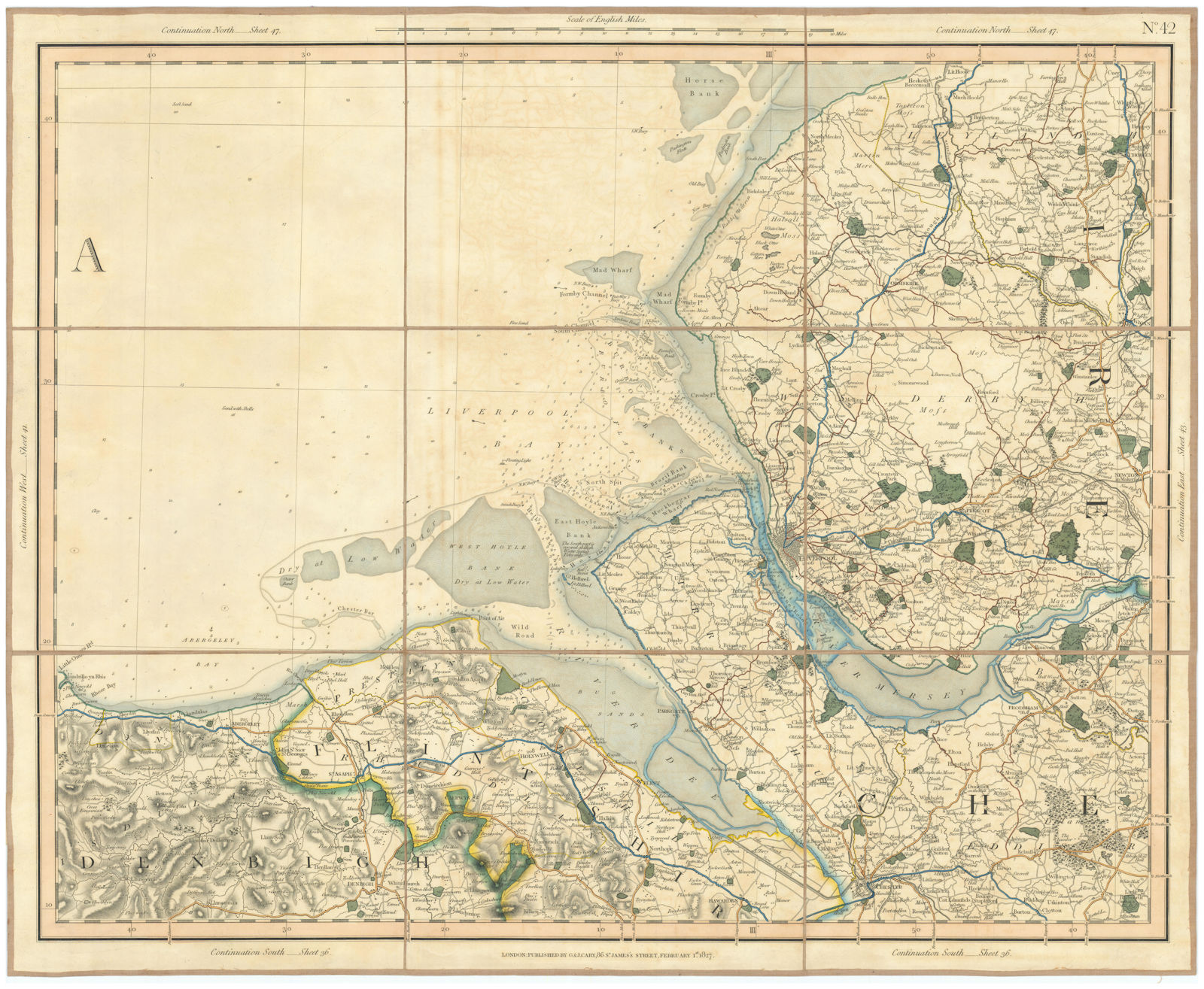 LIVERPOOL BAY. Merseyside, Dee Estuary & Wirral. Lancs Flintshire. CARY 1832 map