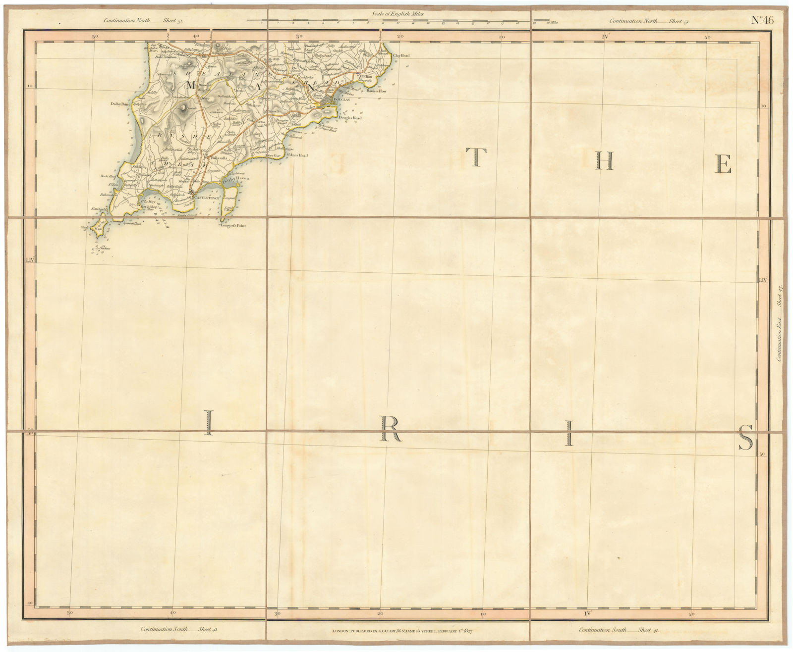 ISLE OF MAN SOUTH. Irish Sea. Douglas Castletown. CARY 1832 old antique map